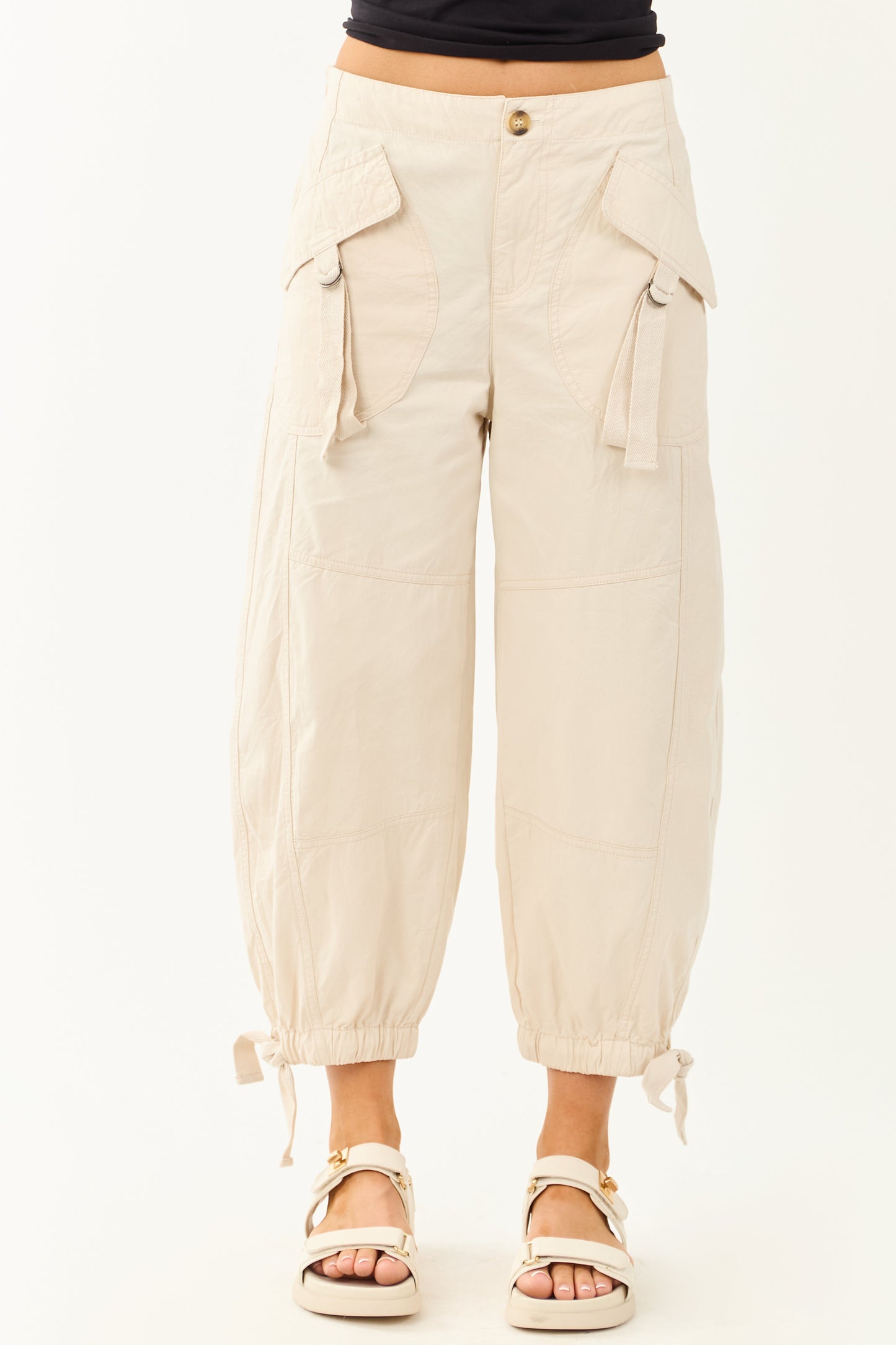Almond Cargo Pocket Barrel Jogger Pants
