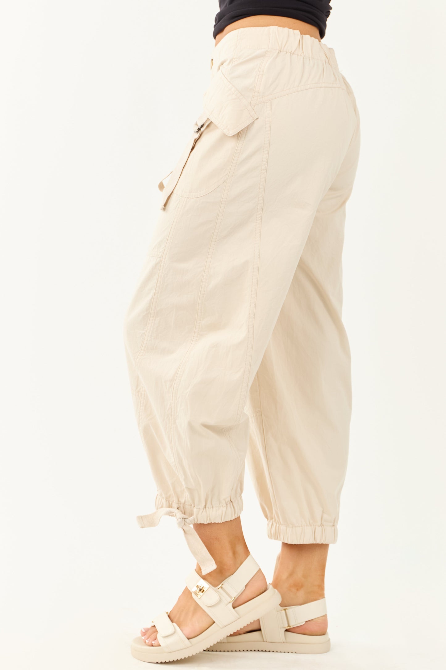 Almond Cargo Pocket Barrel Jogger Pants