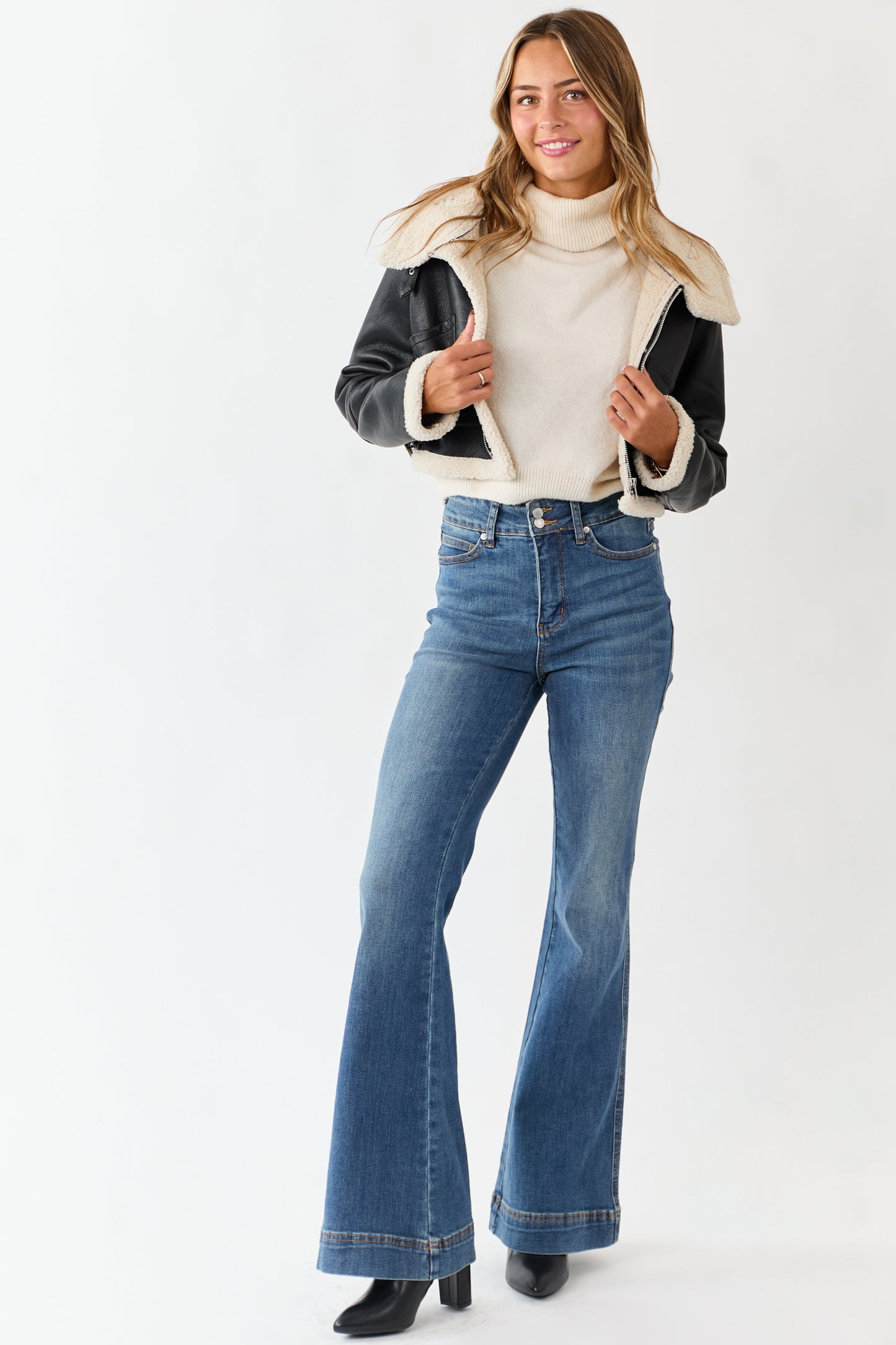 Black Faux Leather Sherpa Lined Jacket