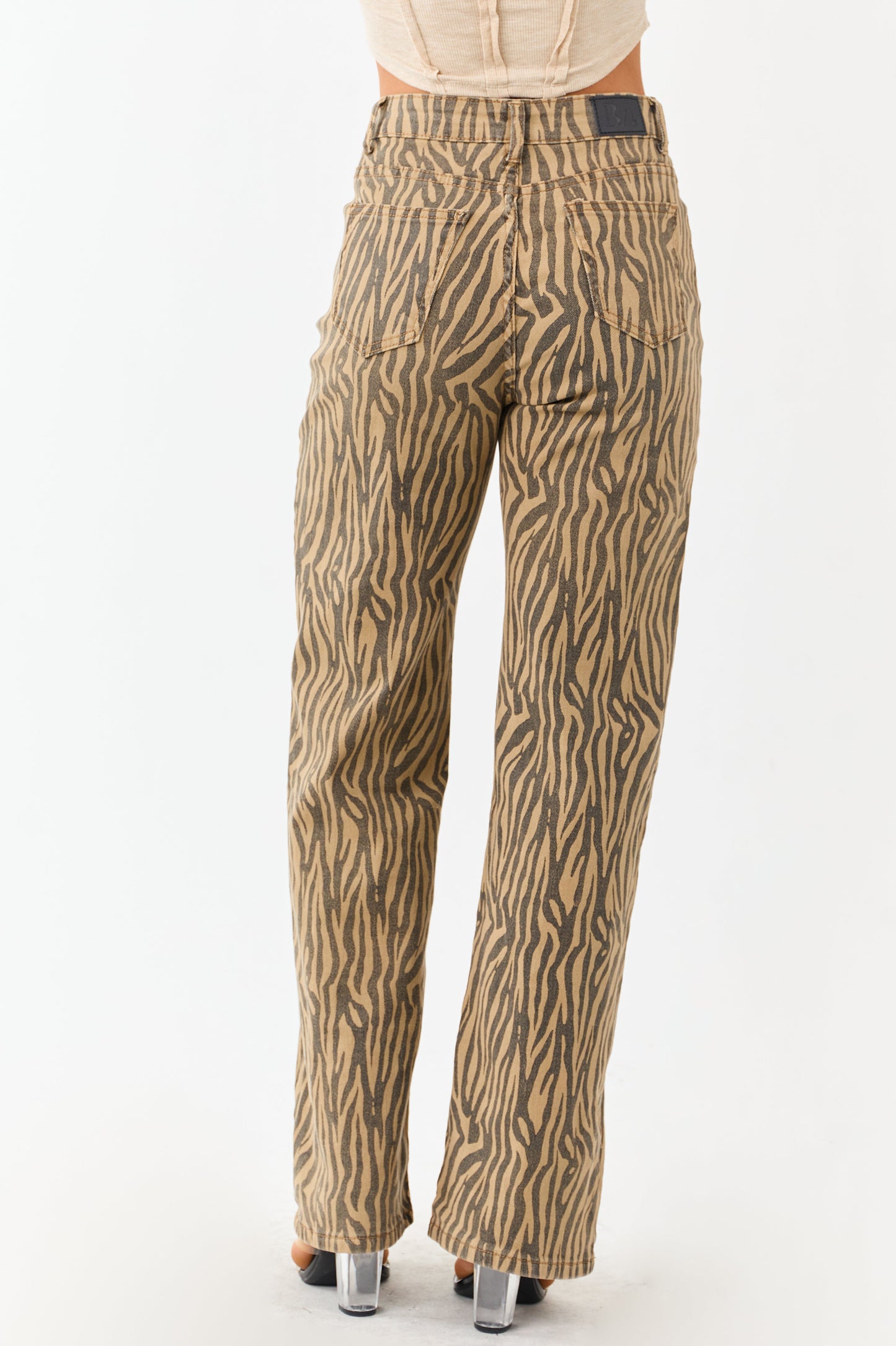 Brown Sugar Zebra Print Stretchy Straight Leg Jeans