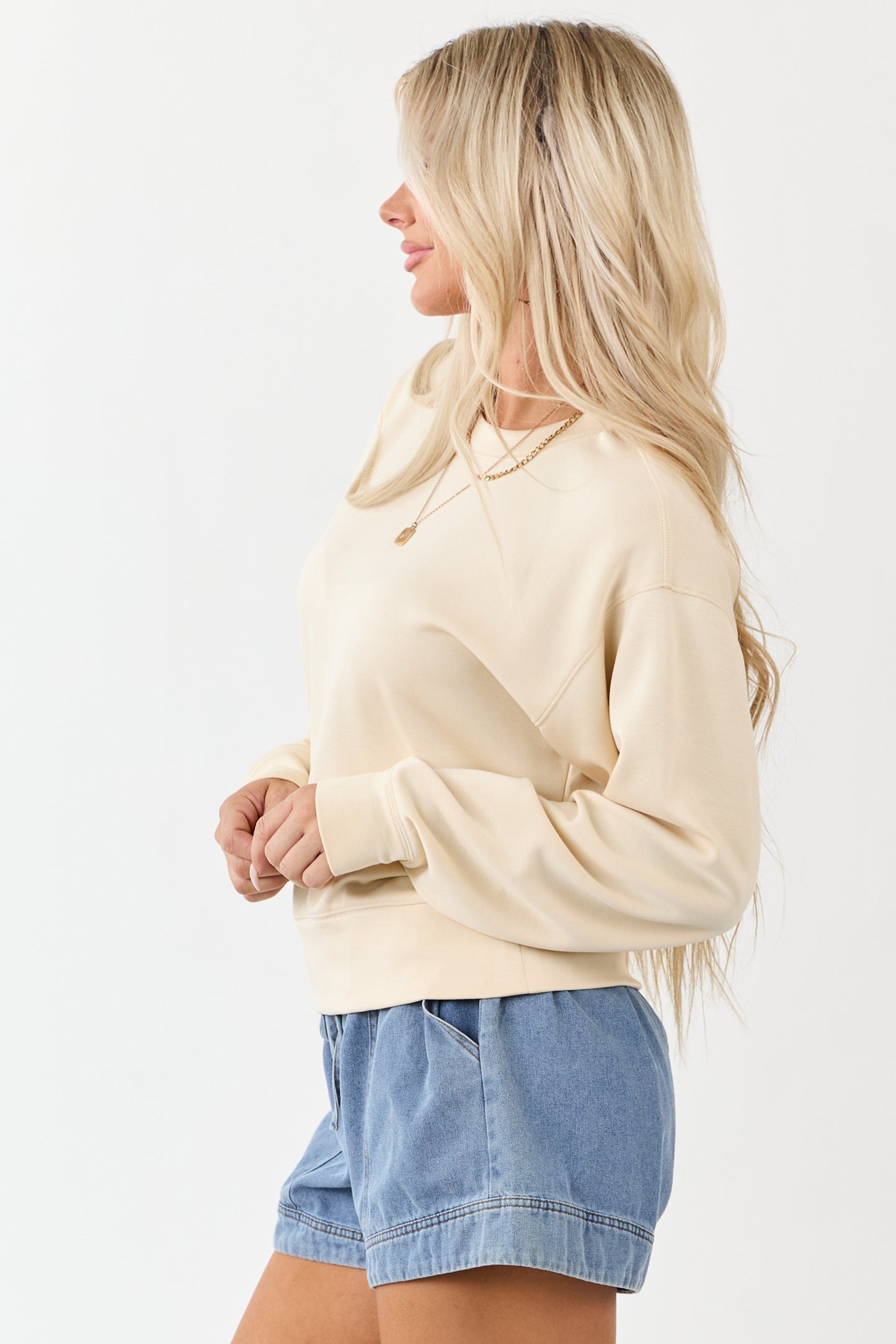 Buttercream Long Sleeve Crew Neck Knit Sweatshirt