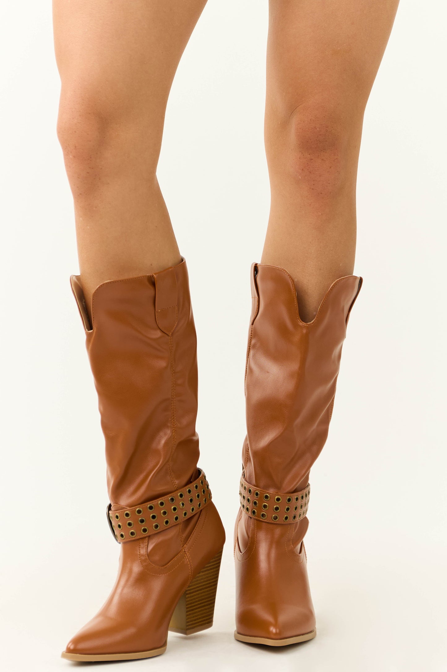 Caramel Buckled Strap Heeled Boots