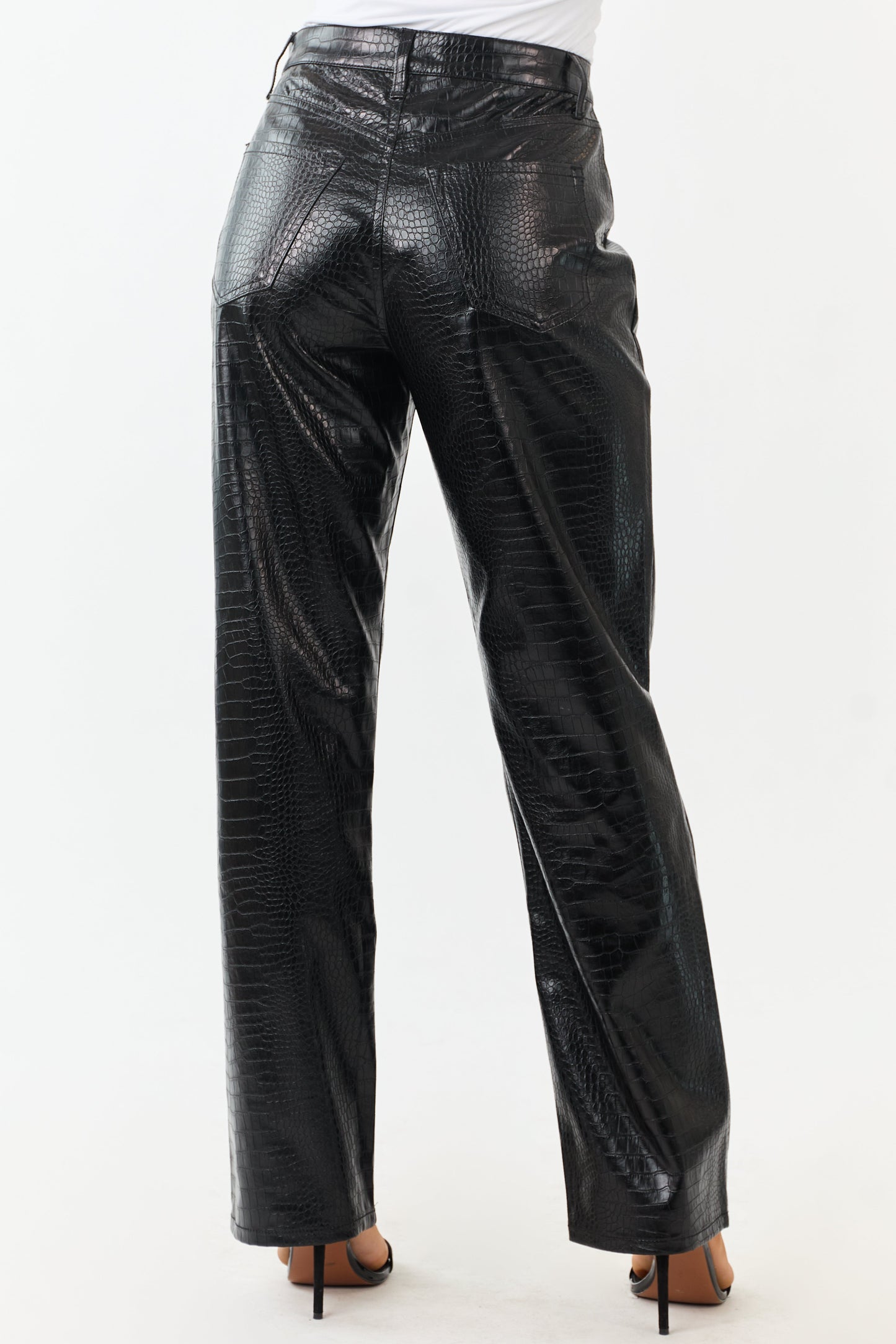 Cello Black Faux Leather Snakeskin Straight Pants
