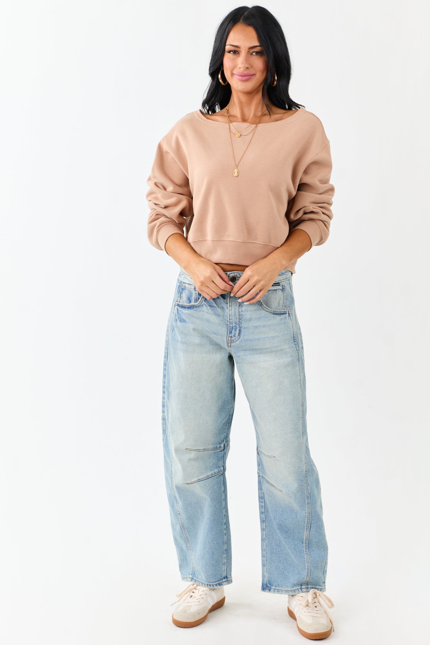 Cello Faded Light Wash Ankle Length Barrel Jeans