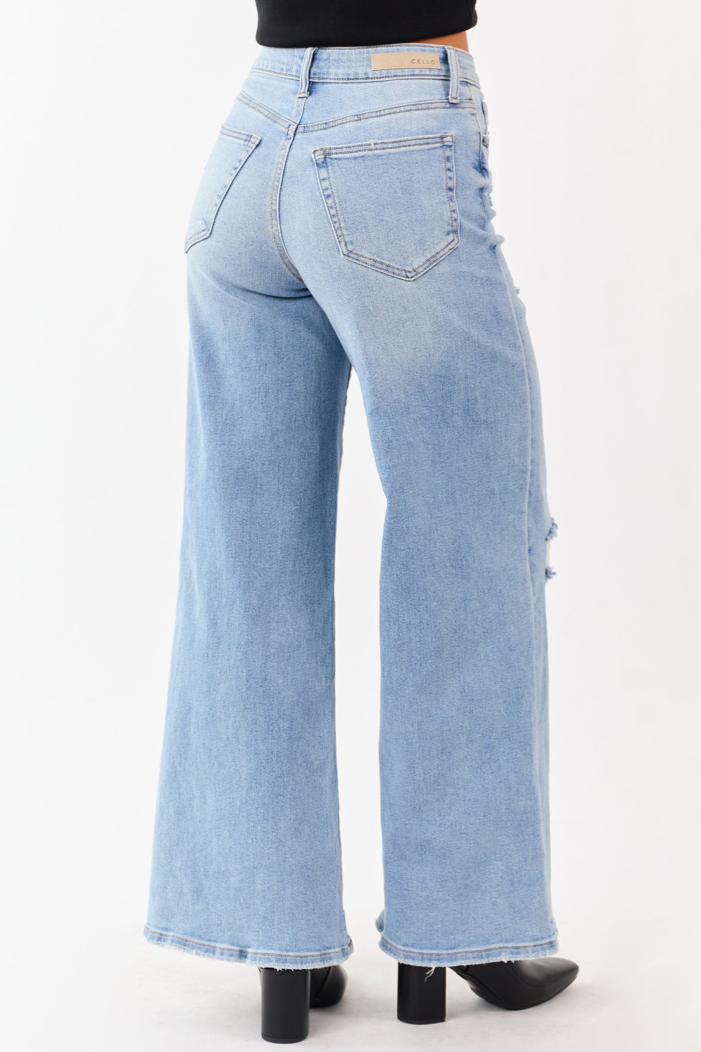 Cello Light High Rise Distressed Stretchy Wide Jeans
