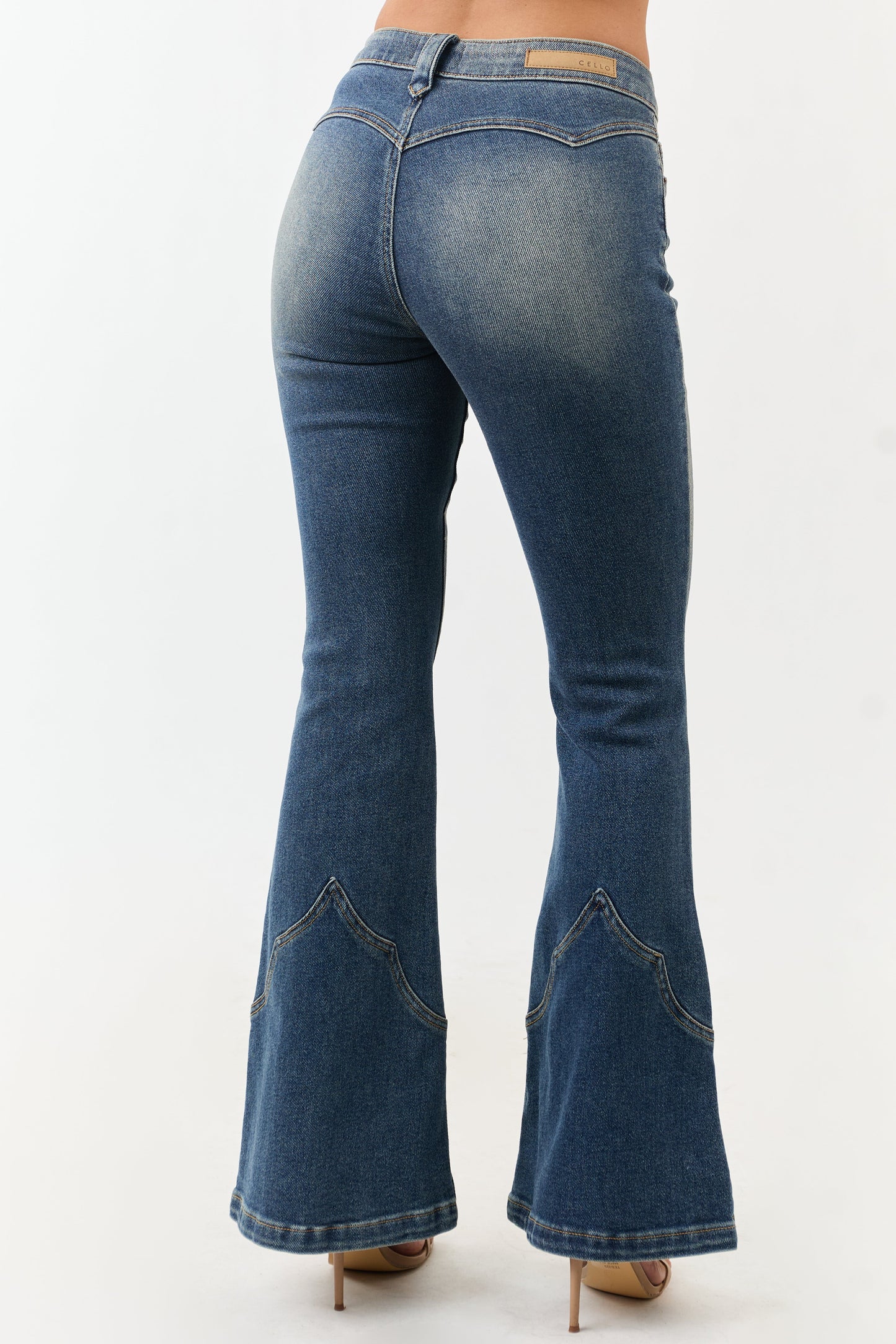 Cello Vintage Wash Mid Rise Stretchy Flare Jeans