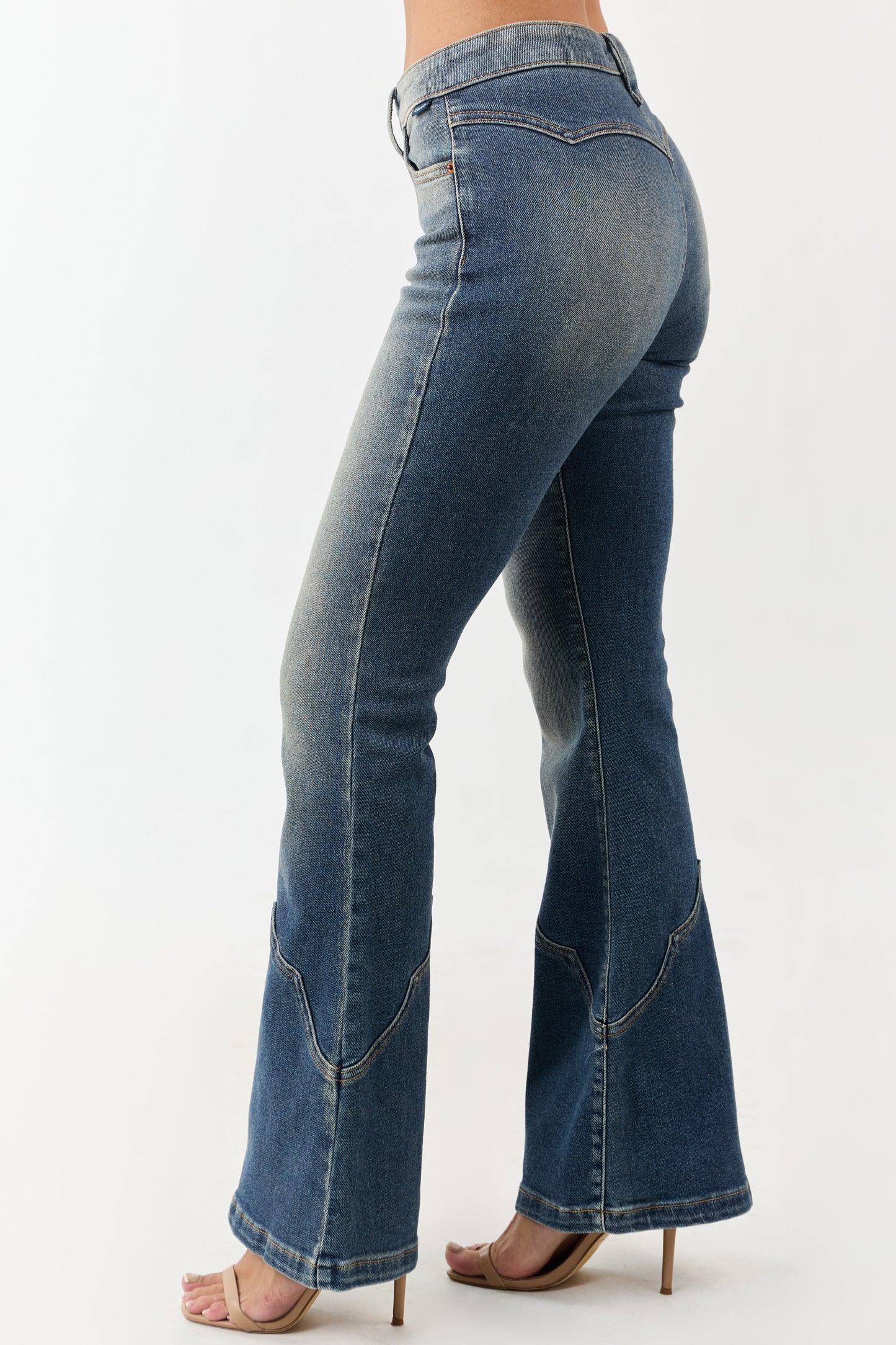 Cello Vintage Wash Mid Rise Stretchy Flare Jeans