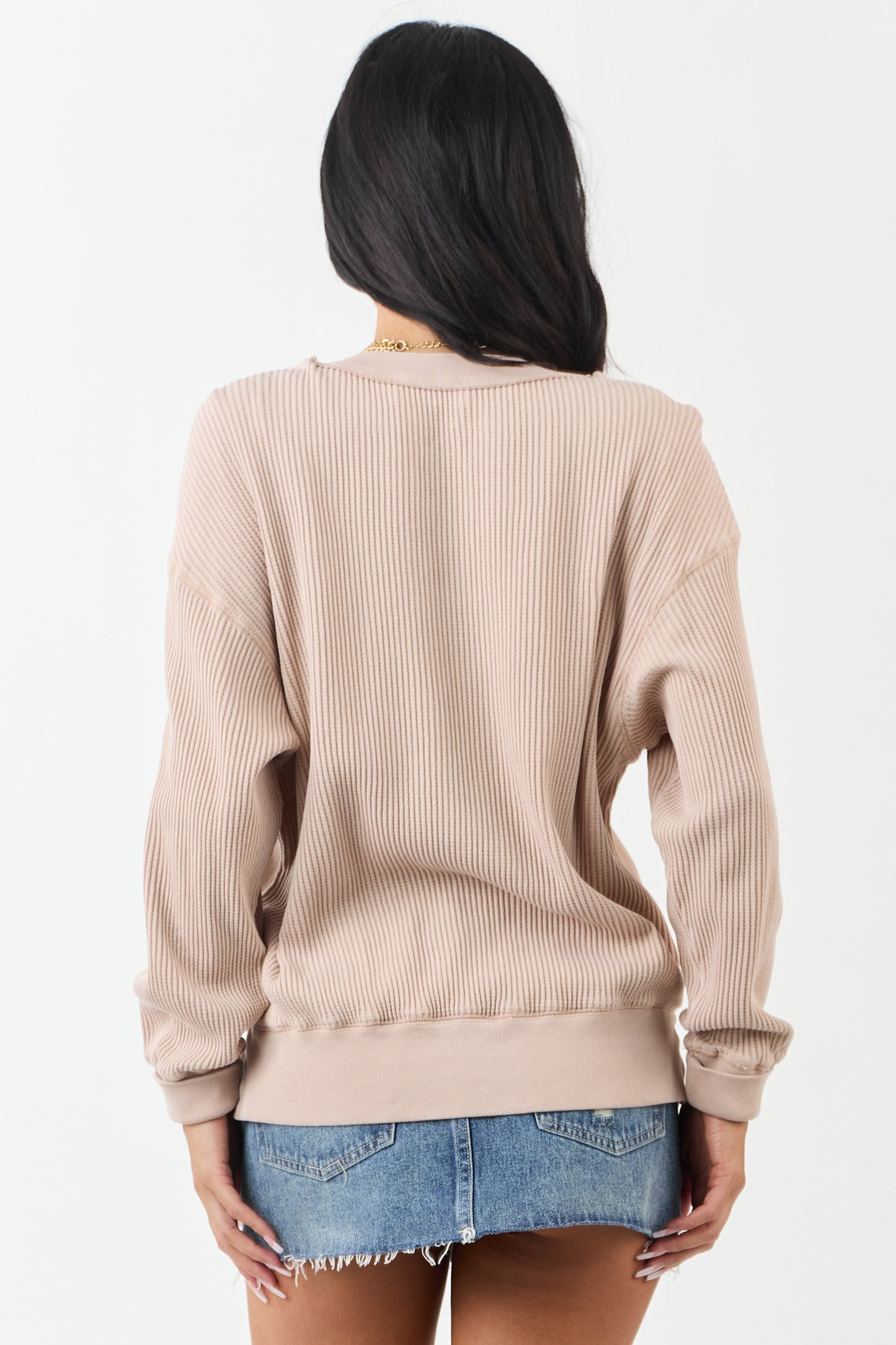 Champagne Boat Neck Cotton Knit Relaxed Sweater