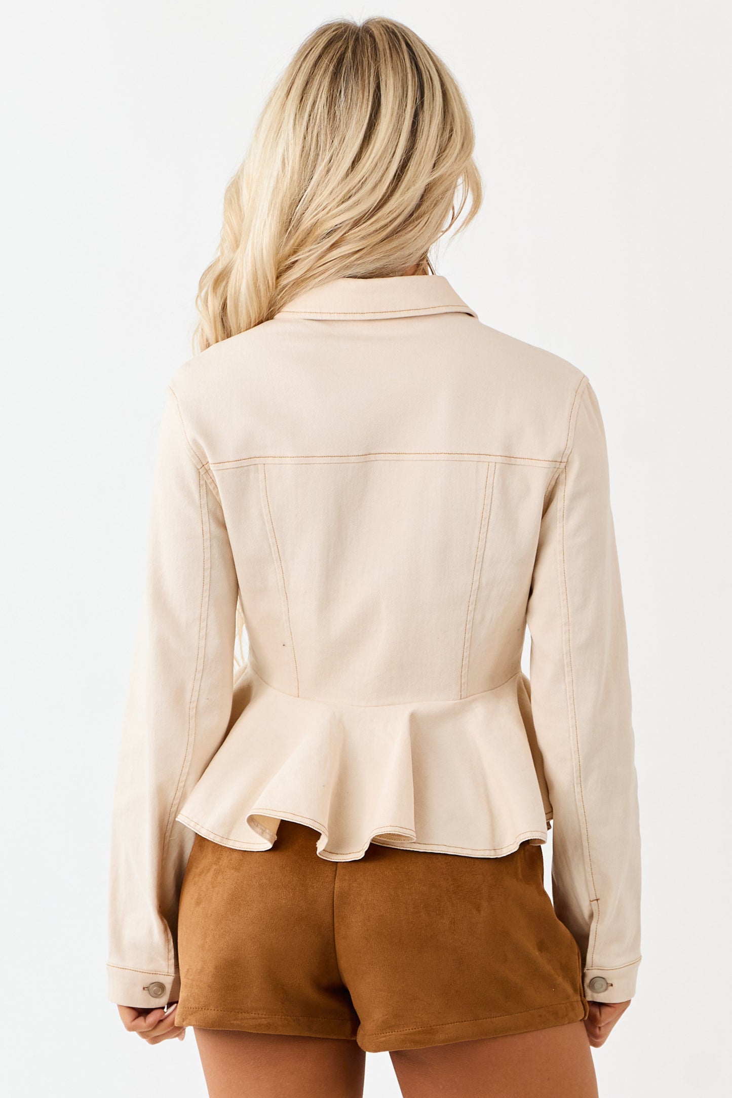 Champagne Denim Button Up Peplum Jacket