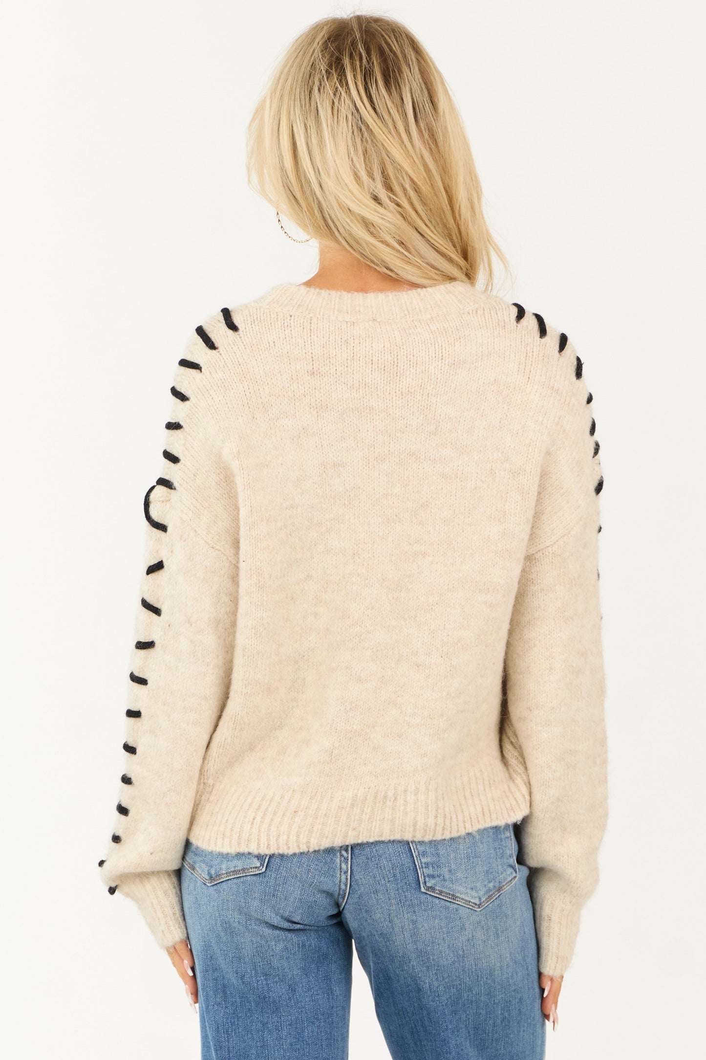 Heathered Champagne Whip Stitch Relaxed Sweater