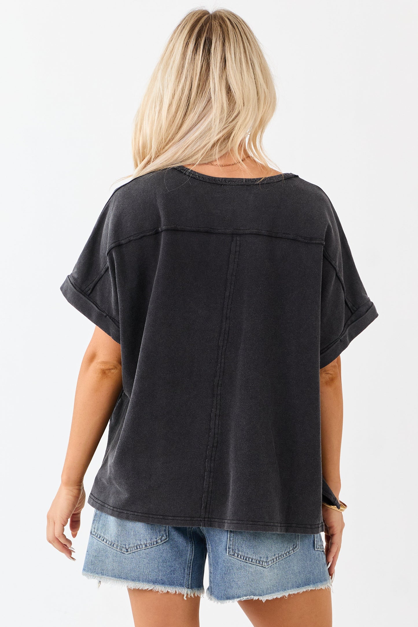 Charcoal Mineral Wash Short Sleeve Cotton Top