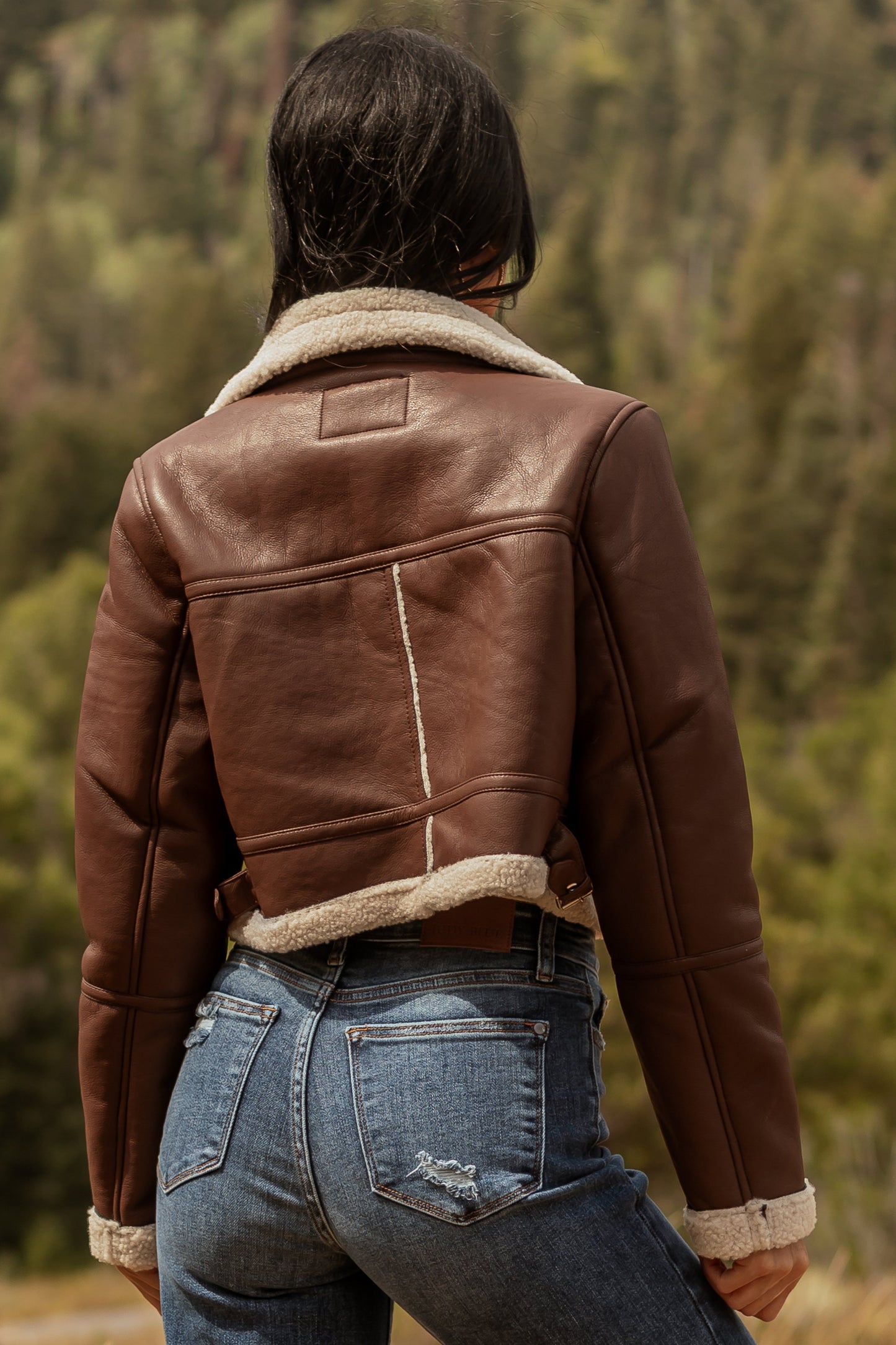 Chocolate Faux Leather Sherpa Lined Jacket