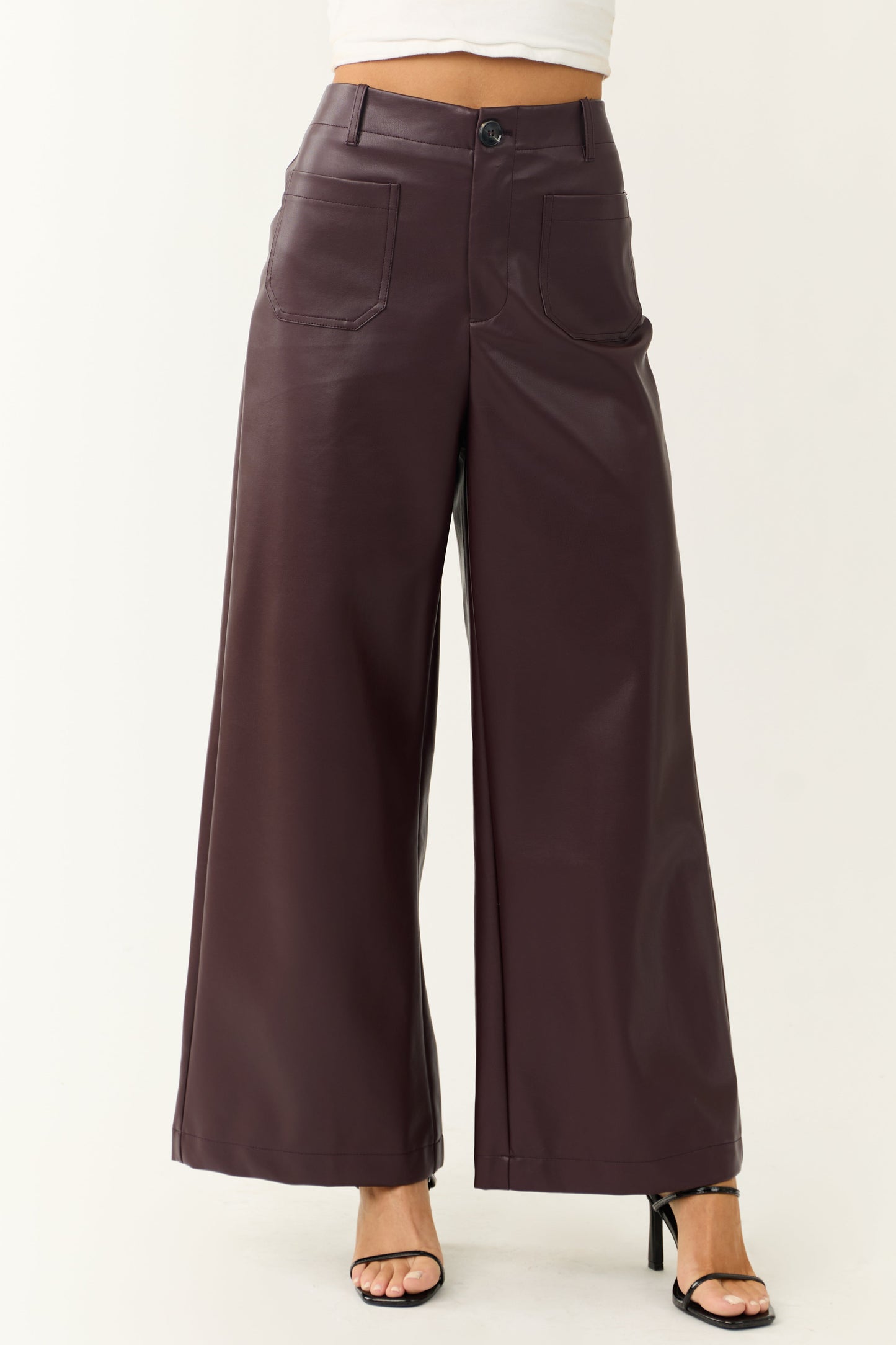 Lovelo Chocolate Faux Leather Wide Leg Pants
