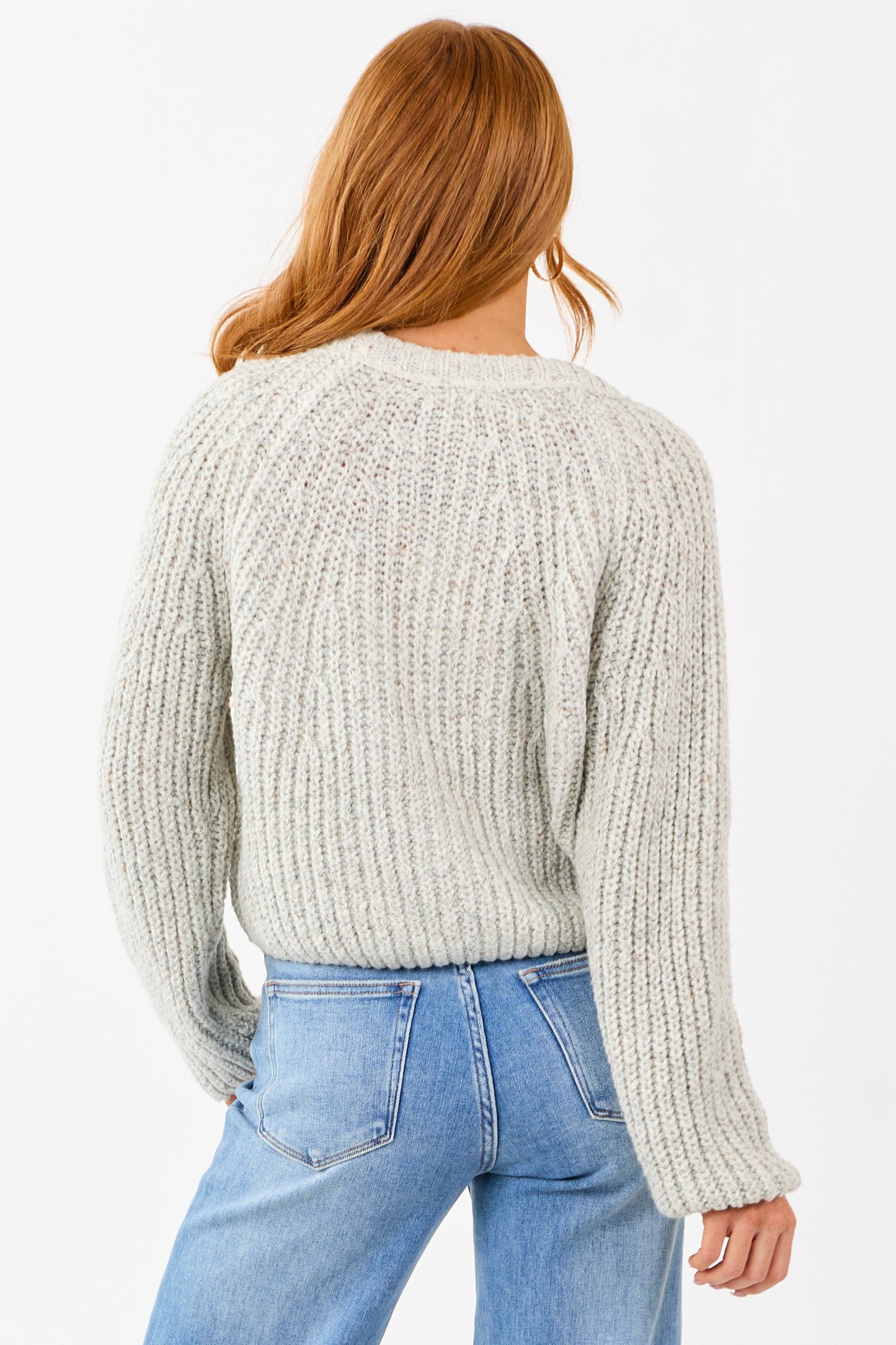 Cloud Grey Ribbed Knit Button Up Cardigan