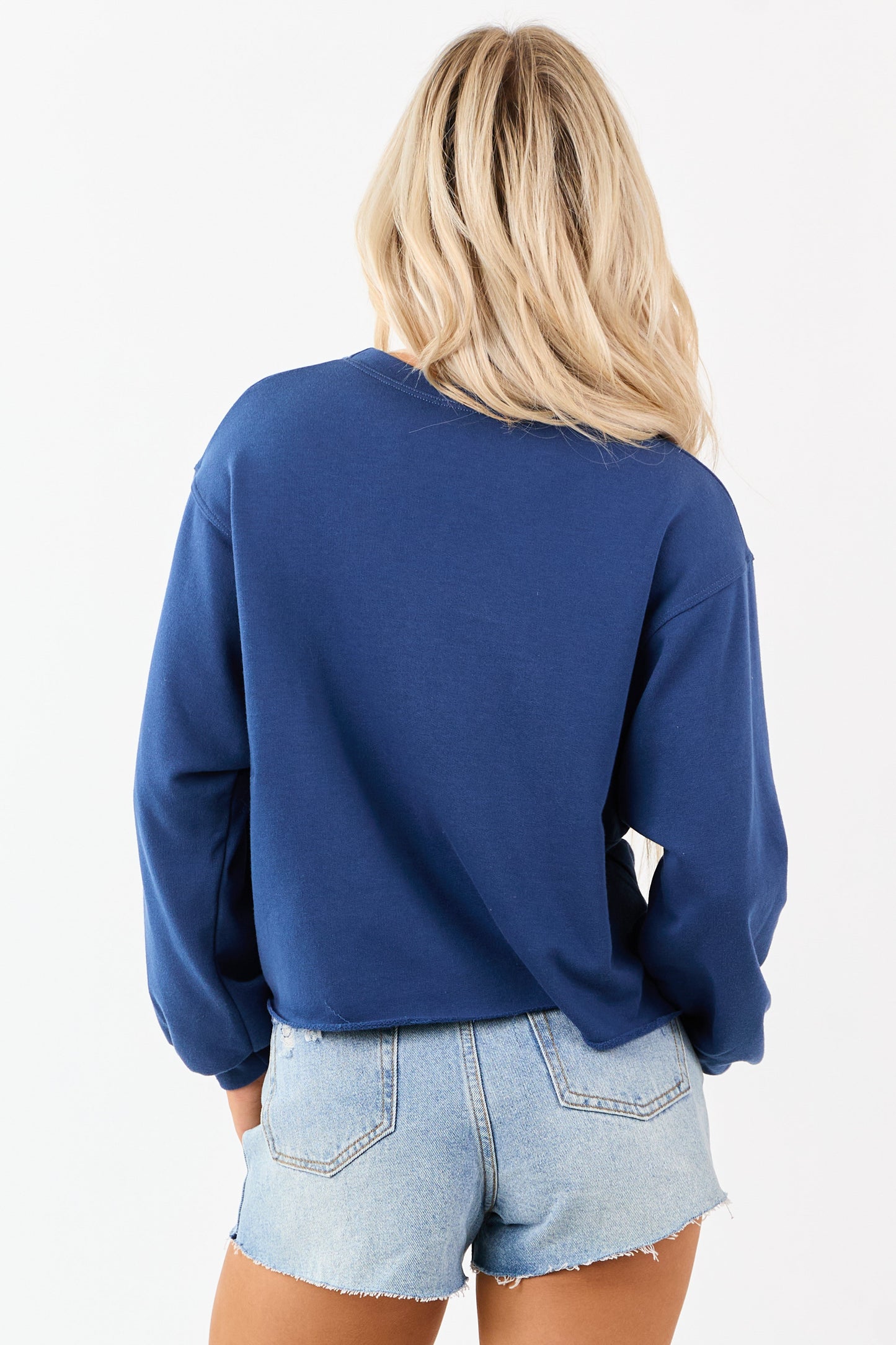 Cobalt Crew Neck Relaxed Pullover Sweatshirt