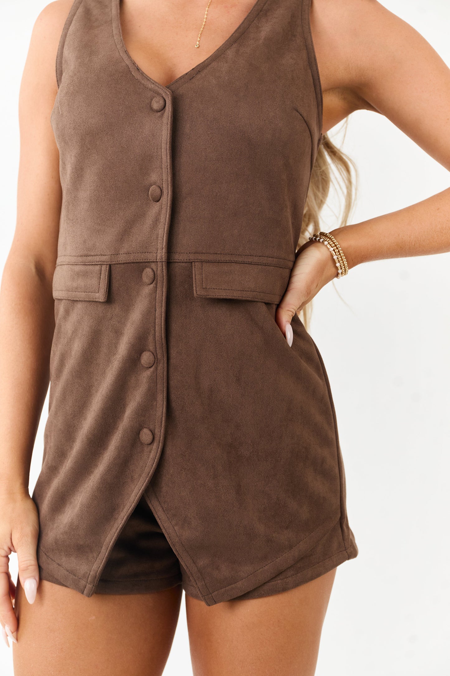 Cocoa Faux Suede Vest Style Romper