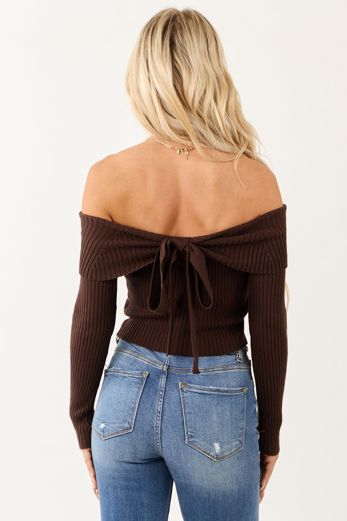Cocoa Off Shoulder Ribbed Knit Sweater Top