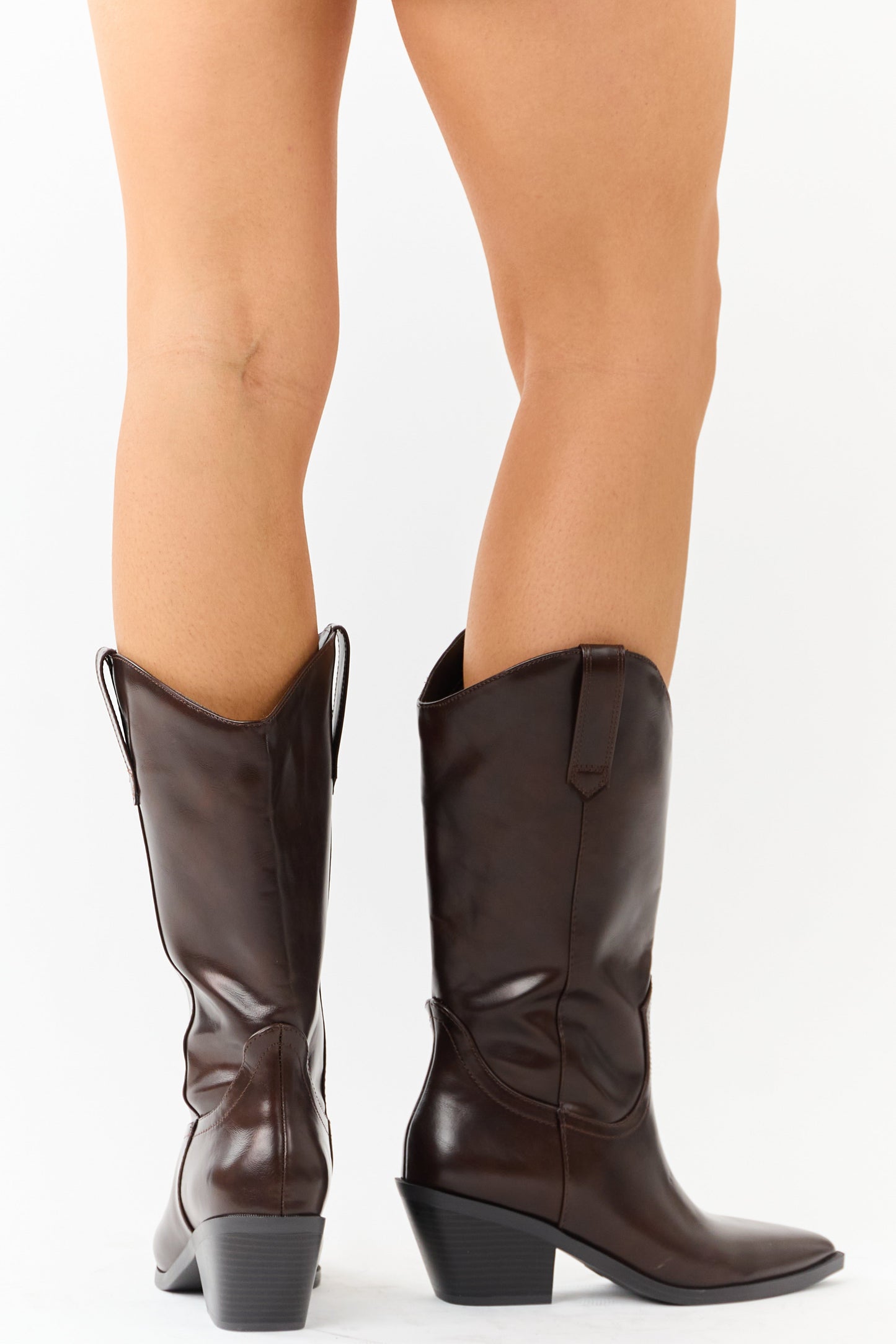 Cocoa Faux Leather Western Style Tall Boots