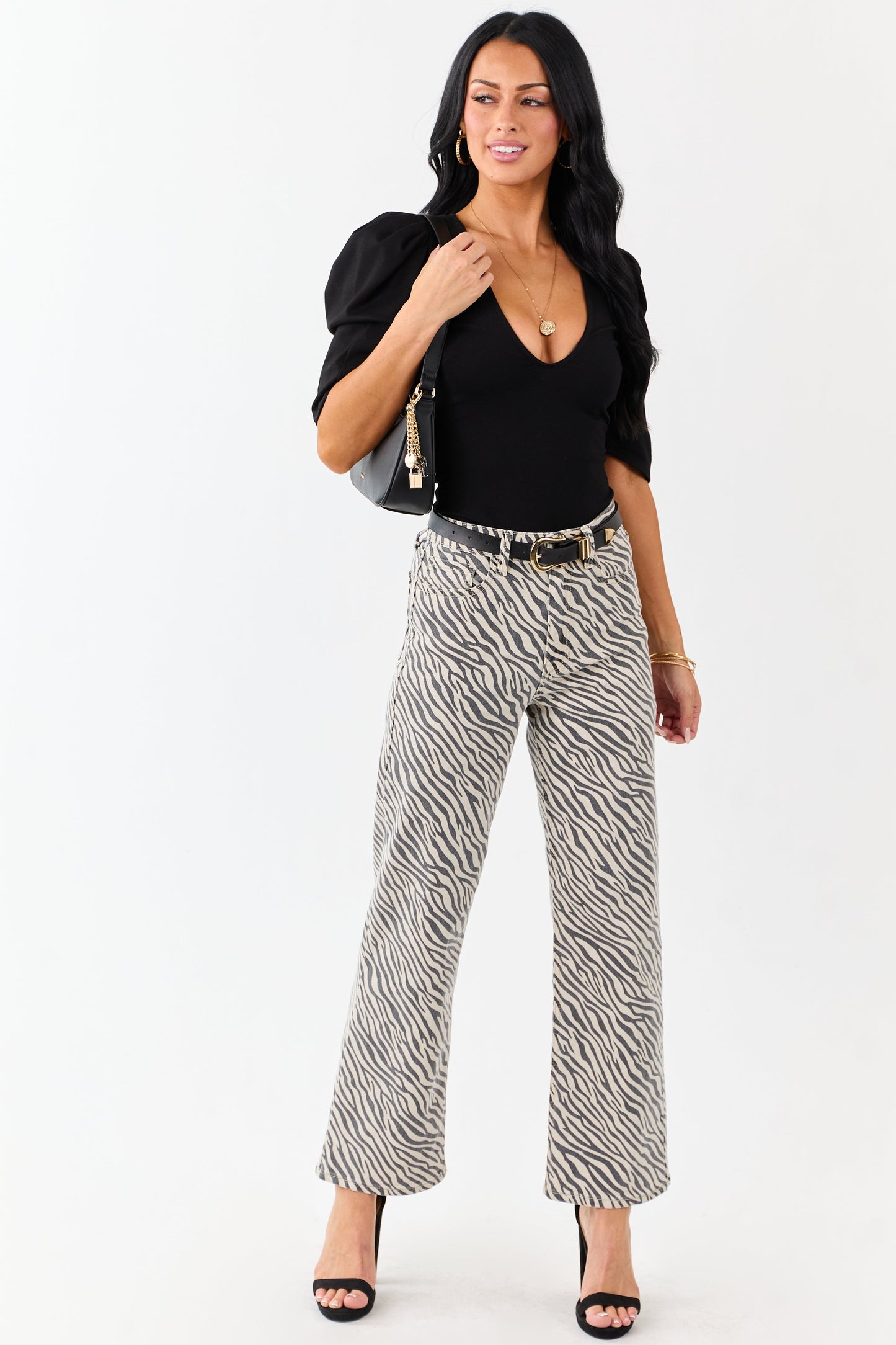 Coconut Zebra Print High Rise Straight Stretchy Jeans