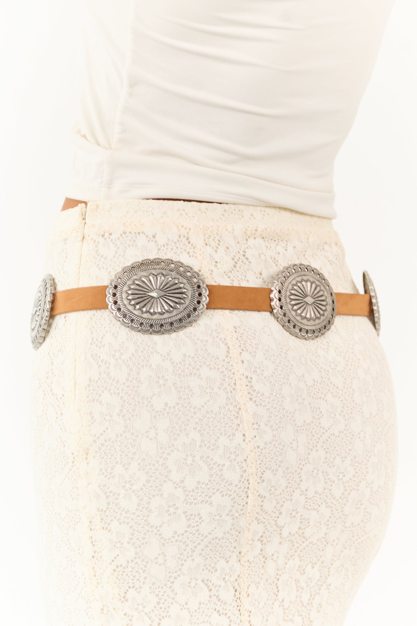 Copper Faux Suede Western Concho Disc Belt