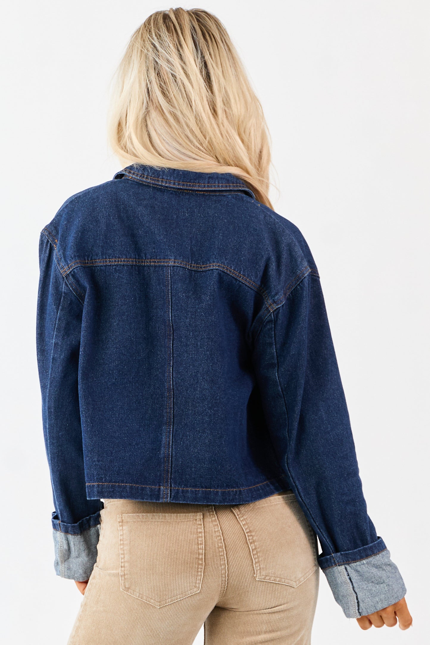 Dark Wash Slightly Cropped Denim Jacket
