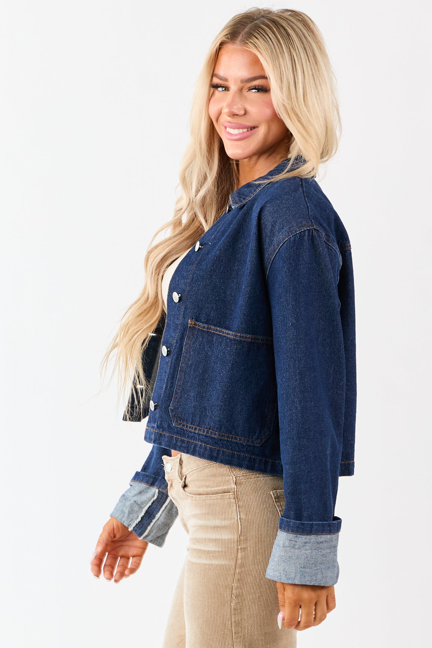 Dark Wash Slightly Cropped Denim Jacket