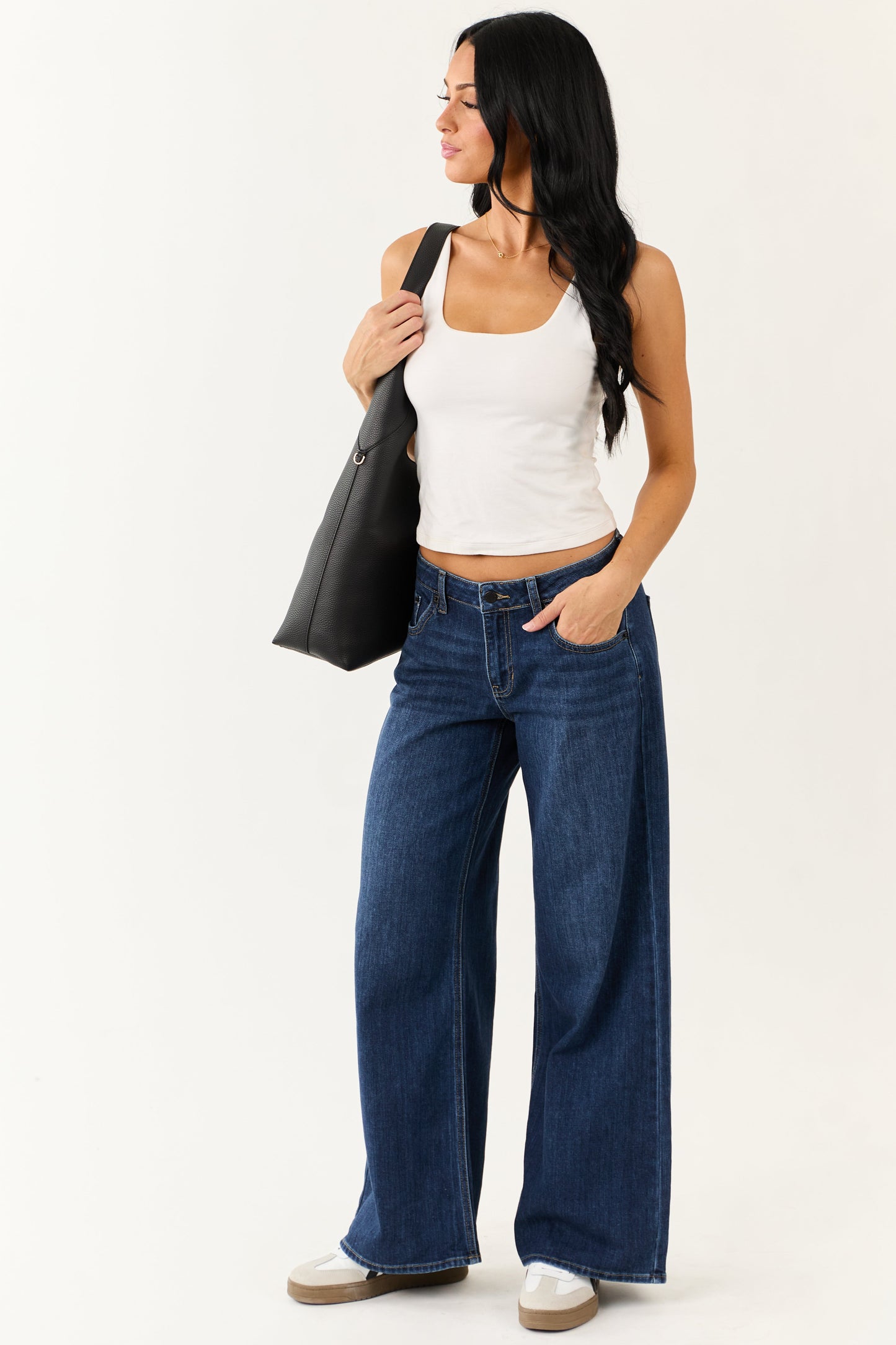 Dark Wash Wide Leg Mid Rise Jeans