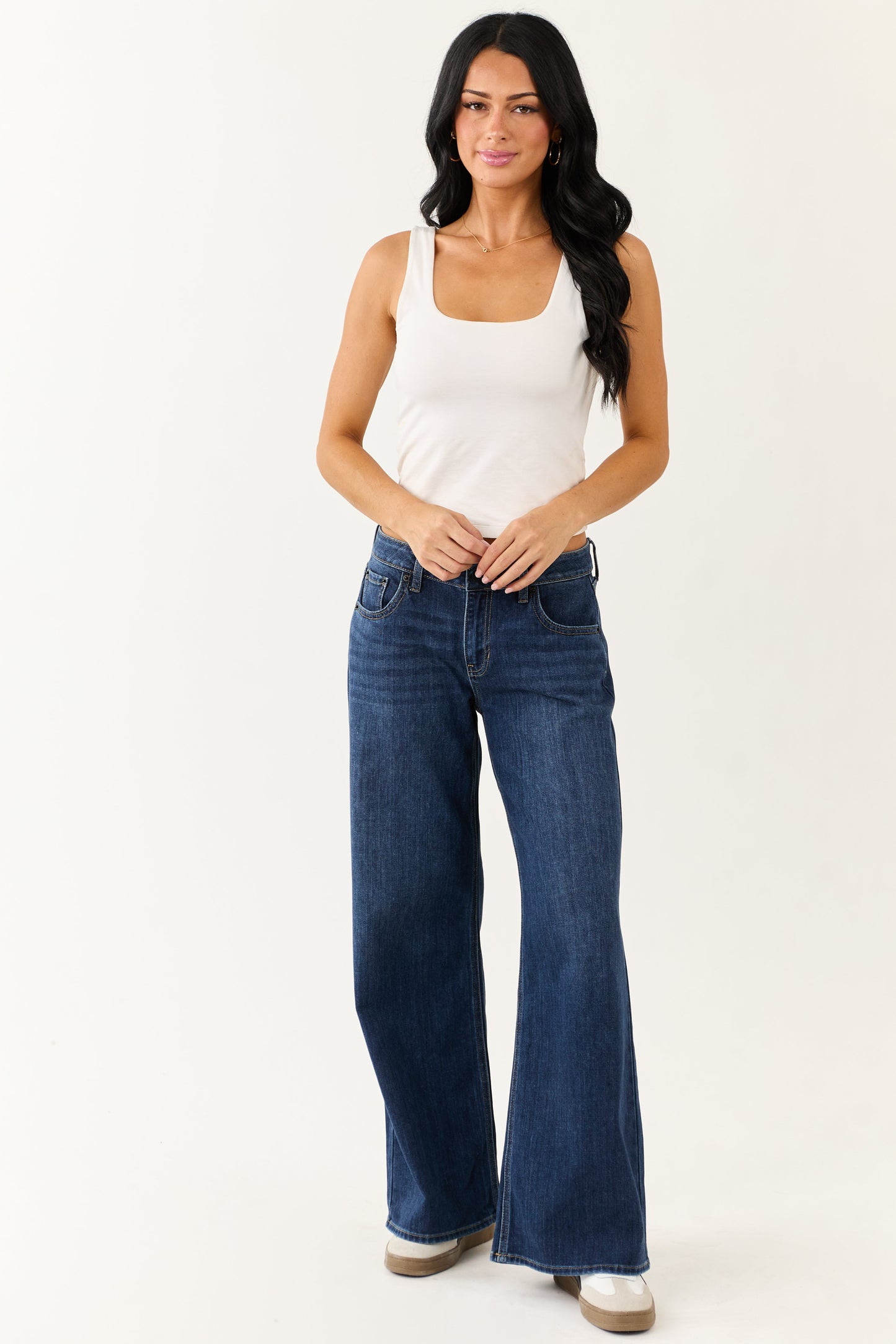Dark Wash Wide Leg Mid Rise Jeans