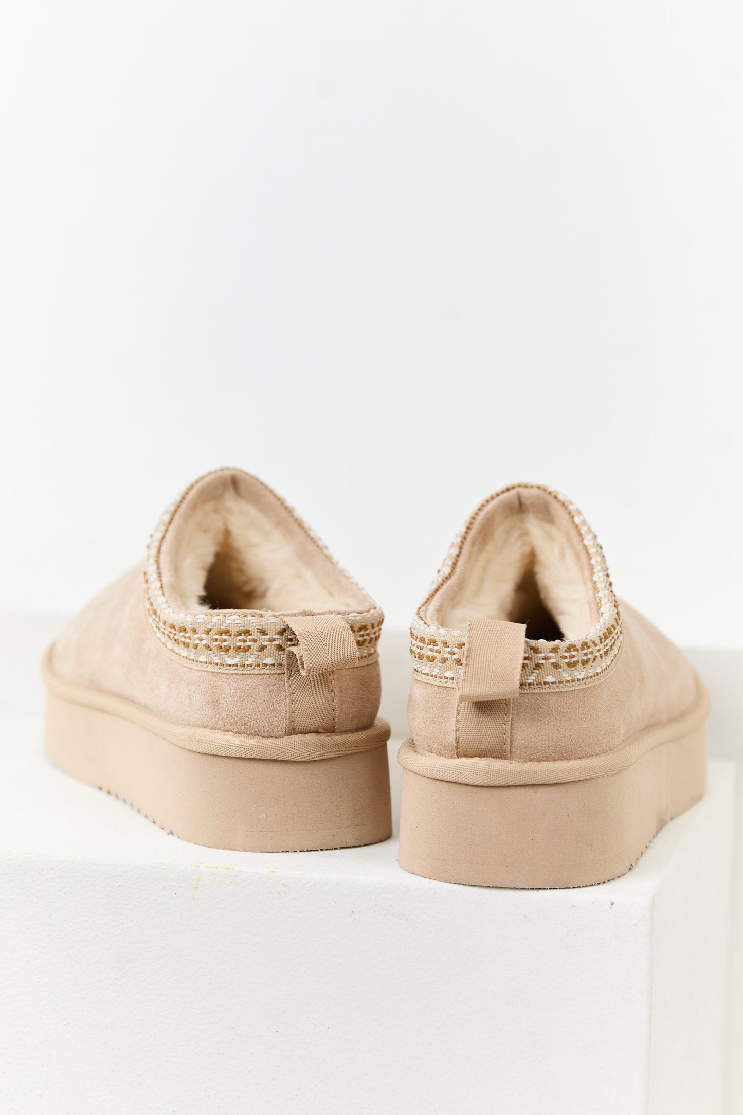 Desert Sand Faux Suede Fur Lined Platform Slippers