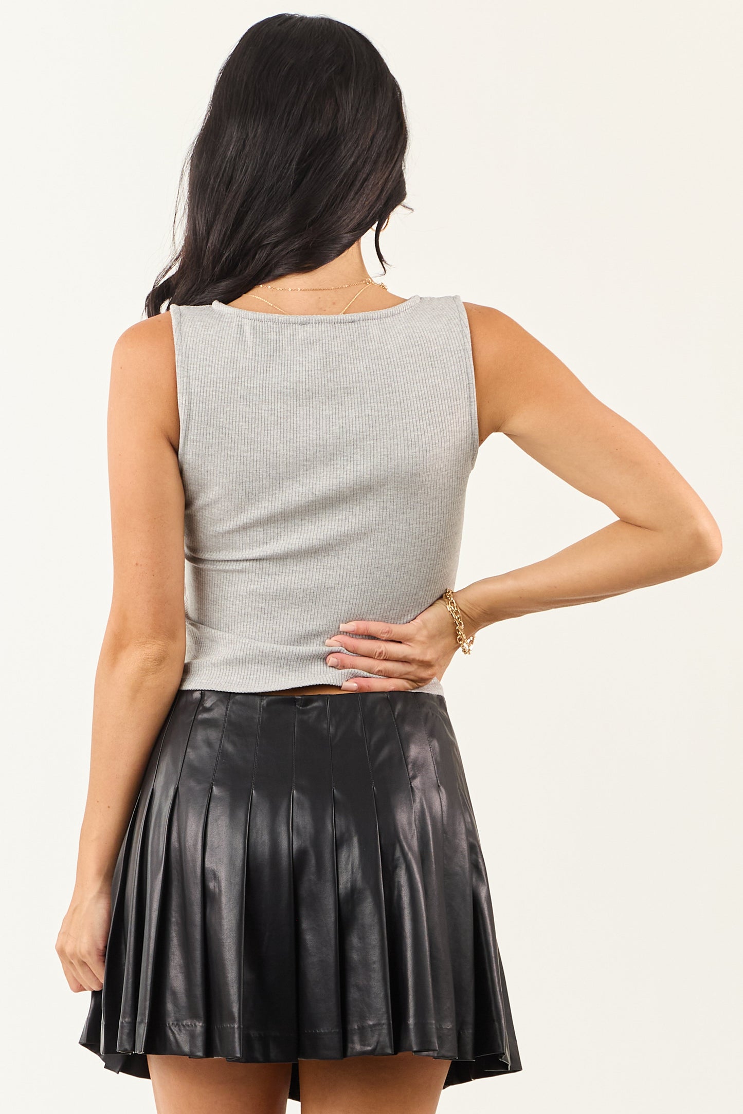 Dove Grey Button Down Ribbed Knit Tank Top
