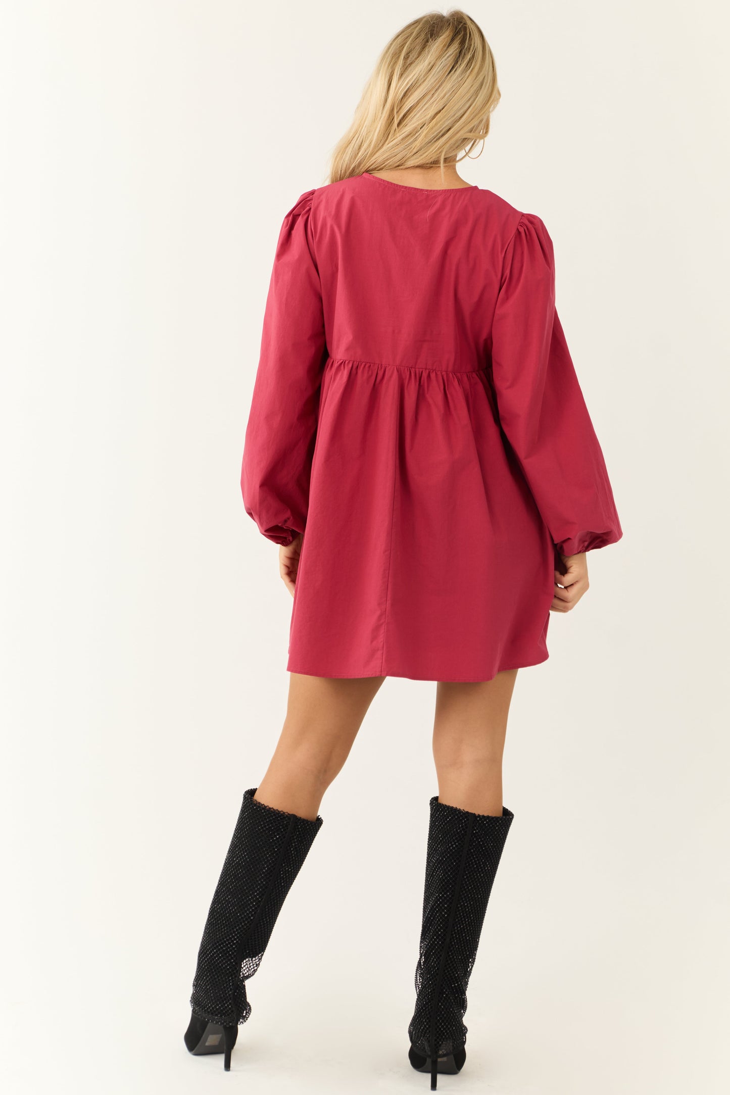 Sage Poplin Long Sleeve Short Dress
