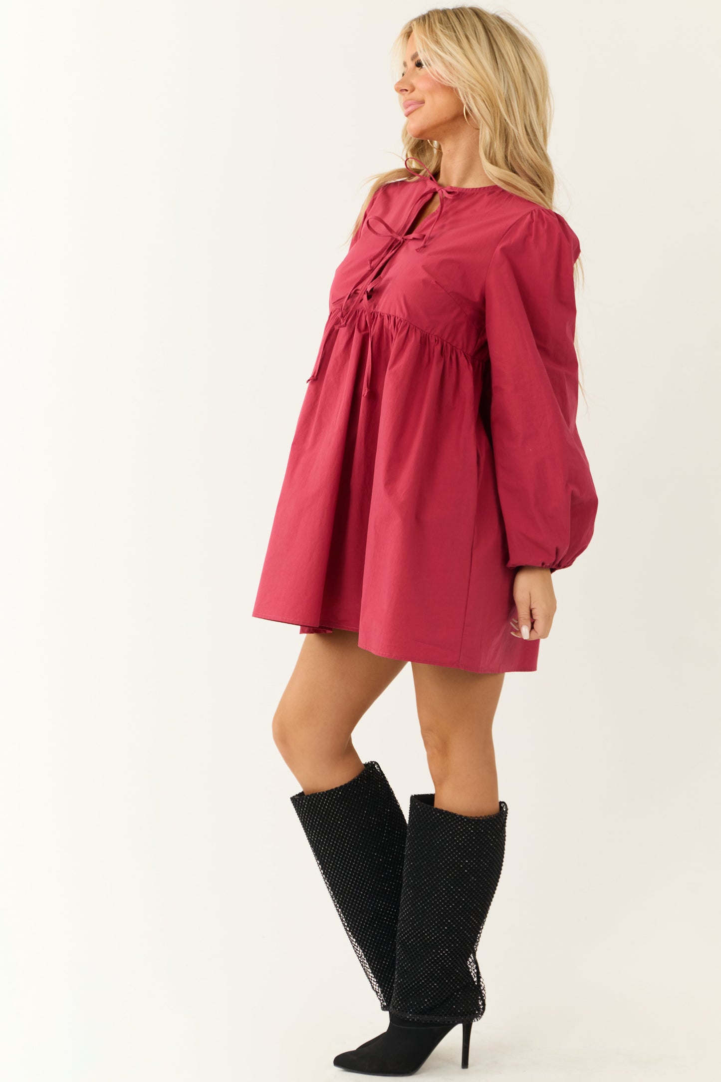 Sage Poplin Long Sleeve Short Dress