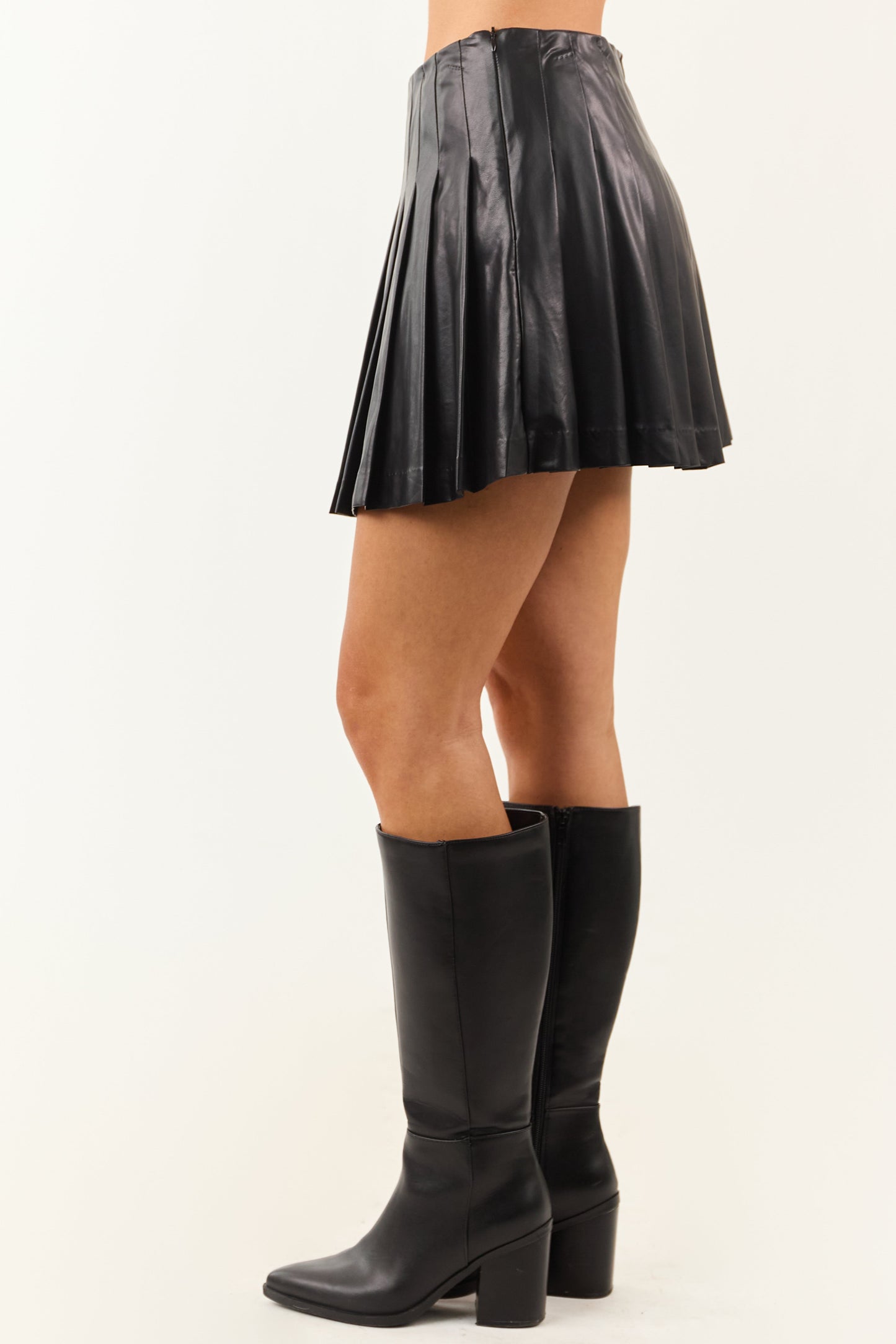 Entro Black Faux Leather Pleated Mini Skort