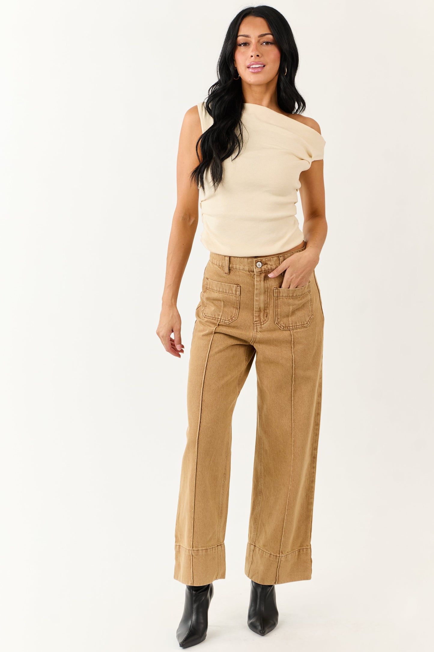 Entro Brown Sugar High Rise Straight Leg Denim Pants