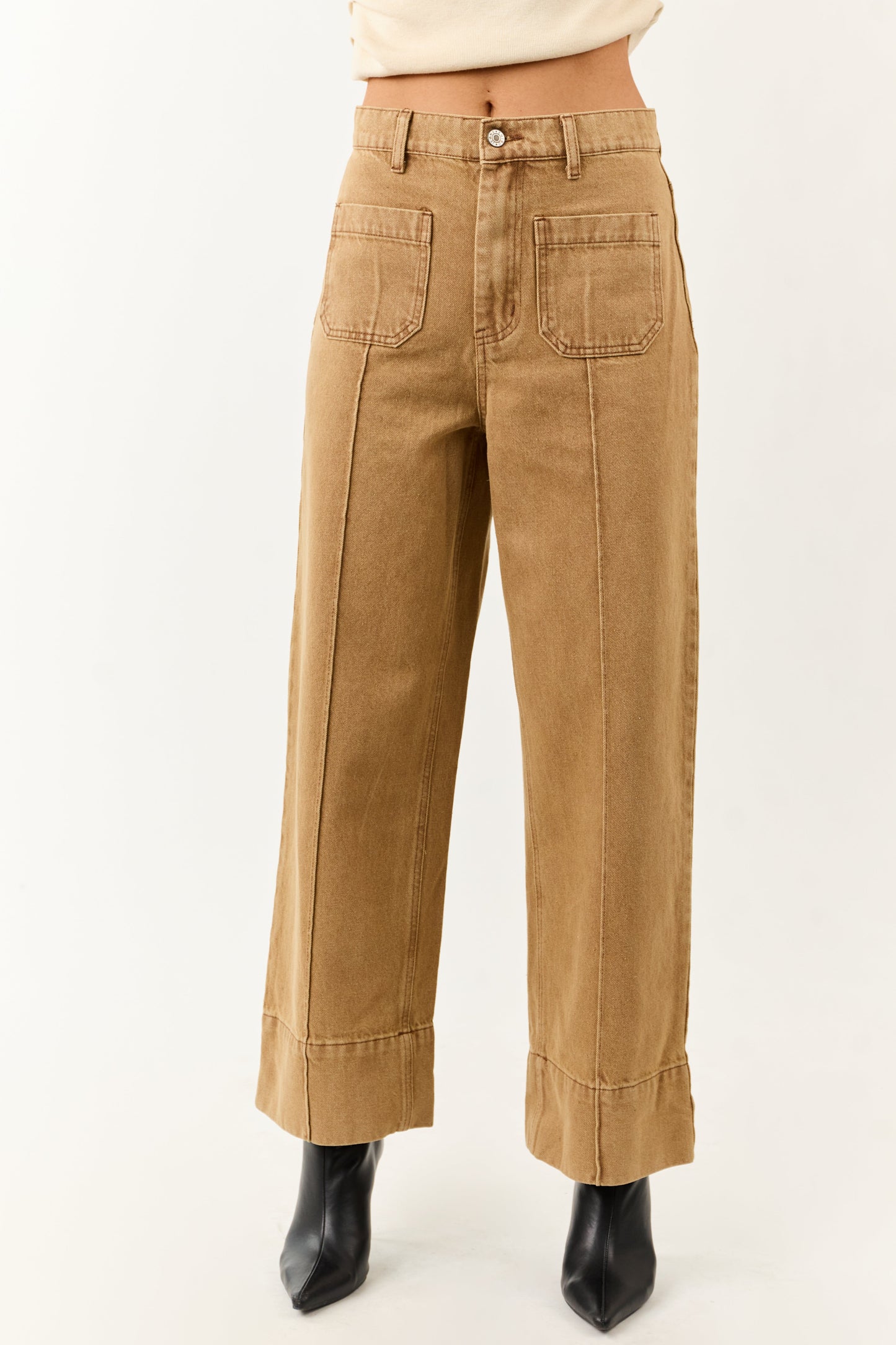 Entro Brown Sugar High Rise Straight Leg Denim Pants