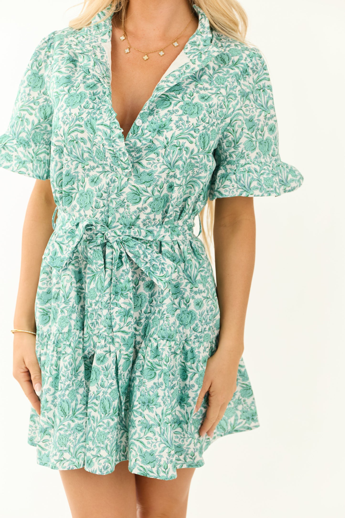 Entro Juniper Floral Half Button Down Mini Dress