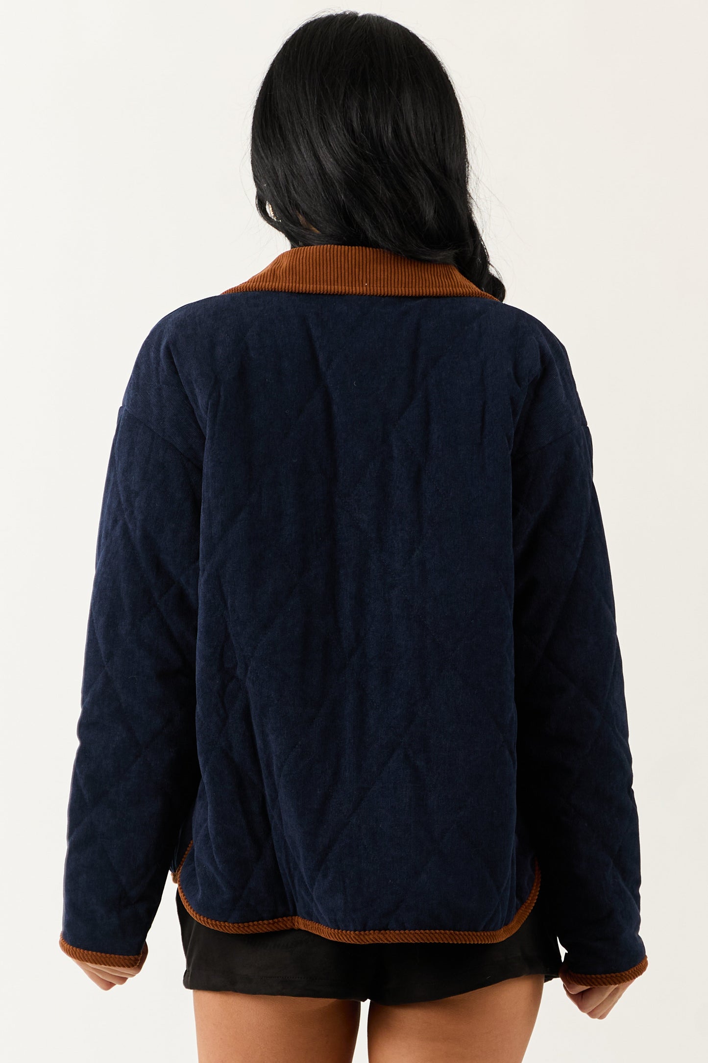 Entro Navy Snap Button Down Collared Jacket