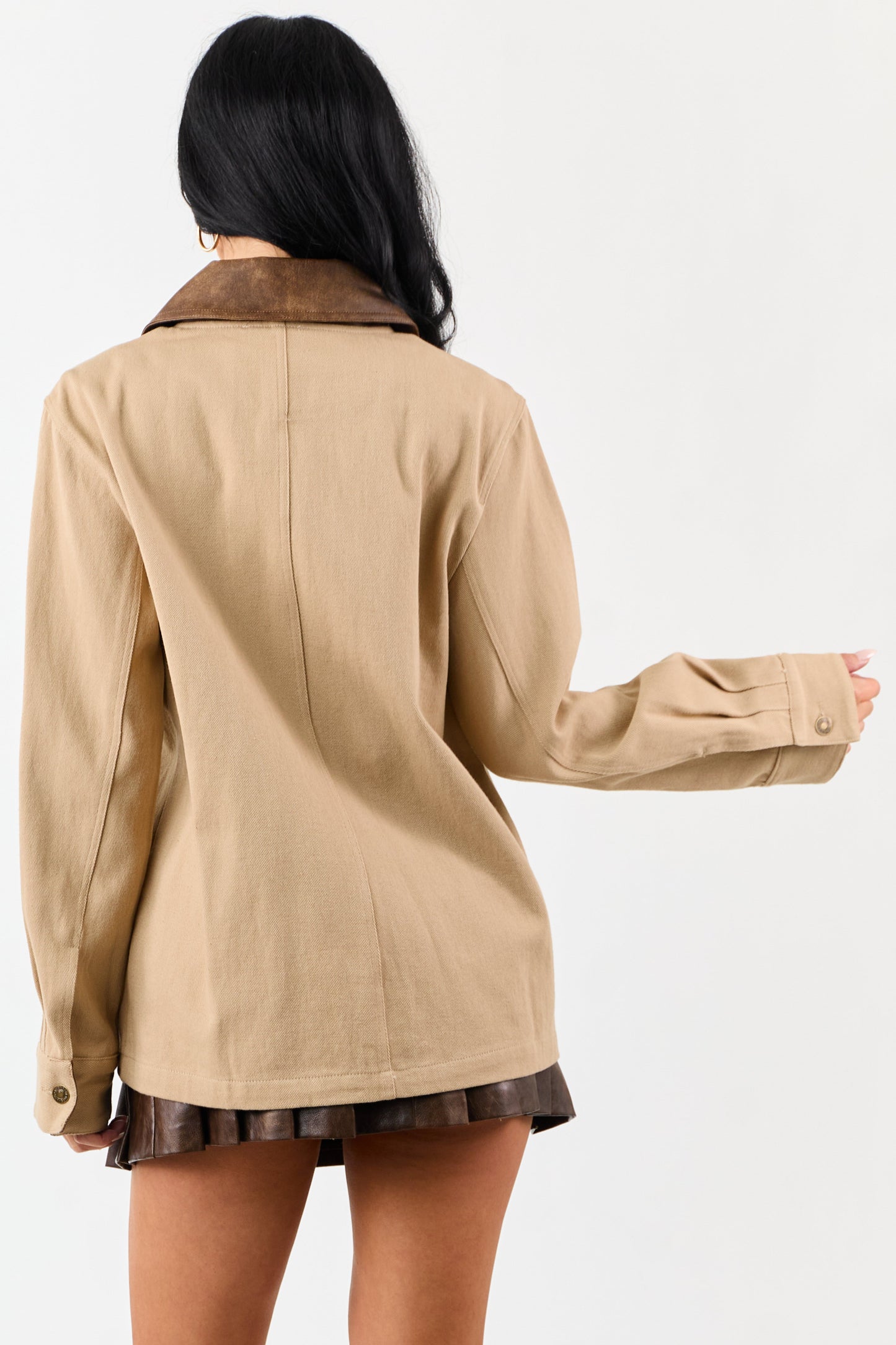 Entro Sand Denim Button Up Contrast Collar Jacket
