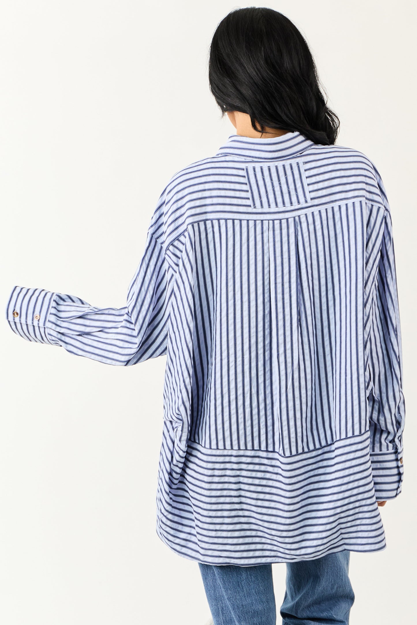 Entro Sky Blue Striped Long Sleeve Button Up Top