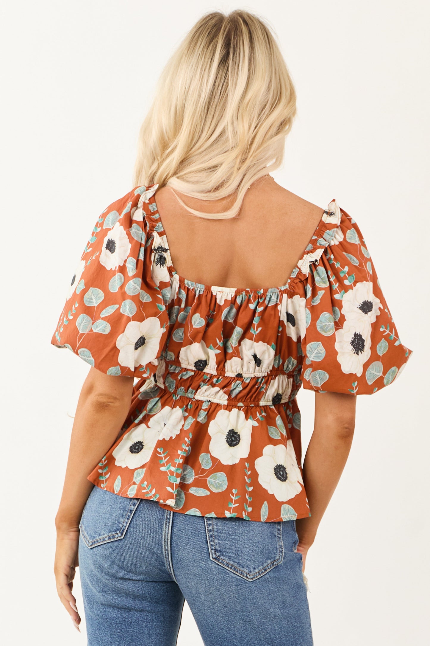 Entro Tawny Floral Smocked Waist Cotton Top