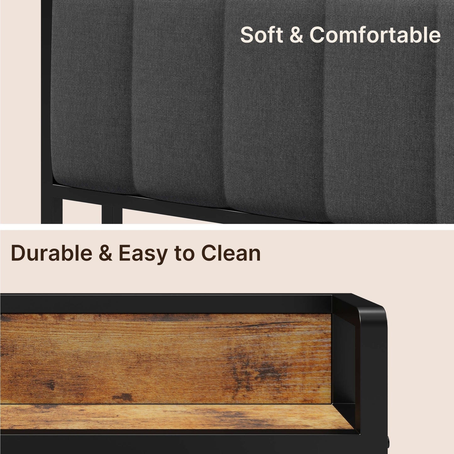 Twin / Full / Queen / King Size Metal Platform Bed Frame with Upholstered Storage Headboard