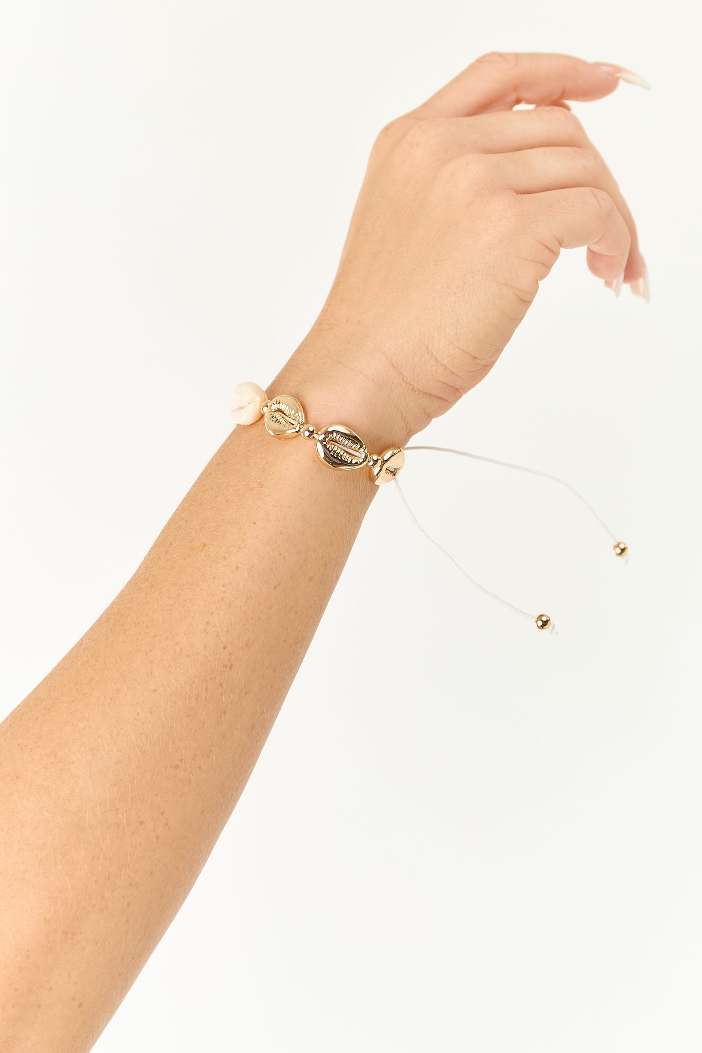 Gold Puka Shell Adjustable String Bracelet