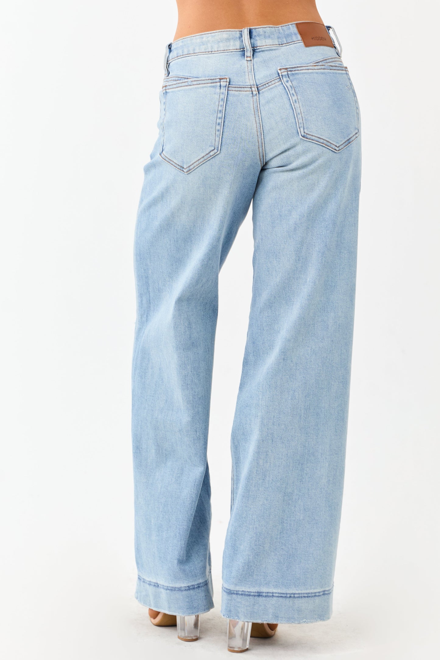 Hidden Light Wash Distressed Stretchy Wide Leg Jeans