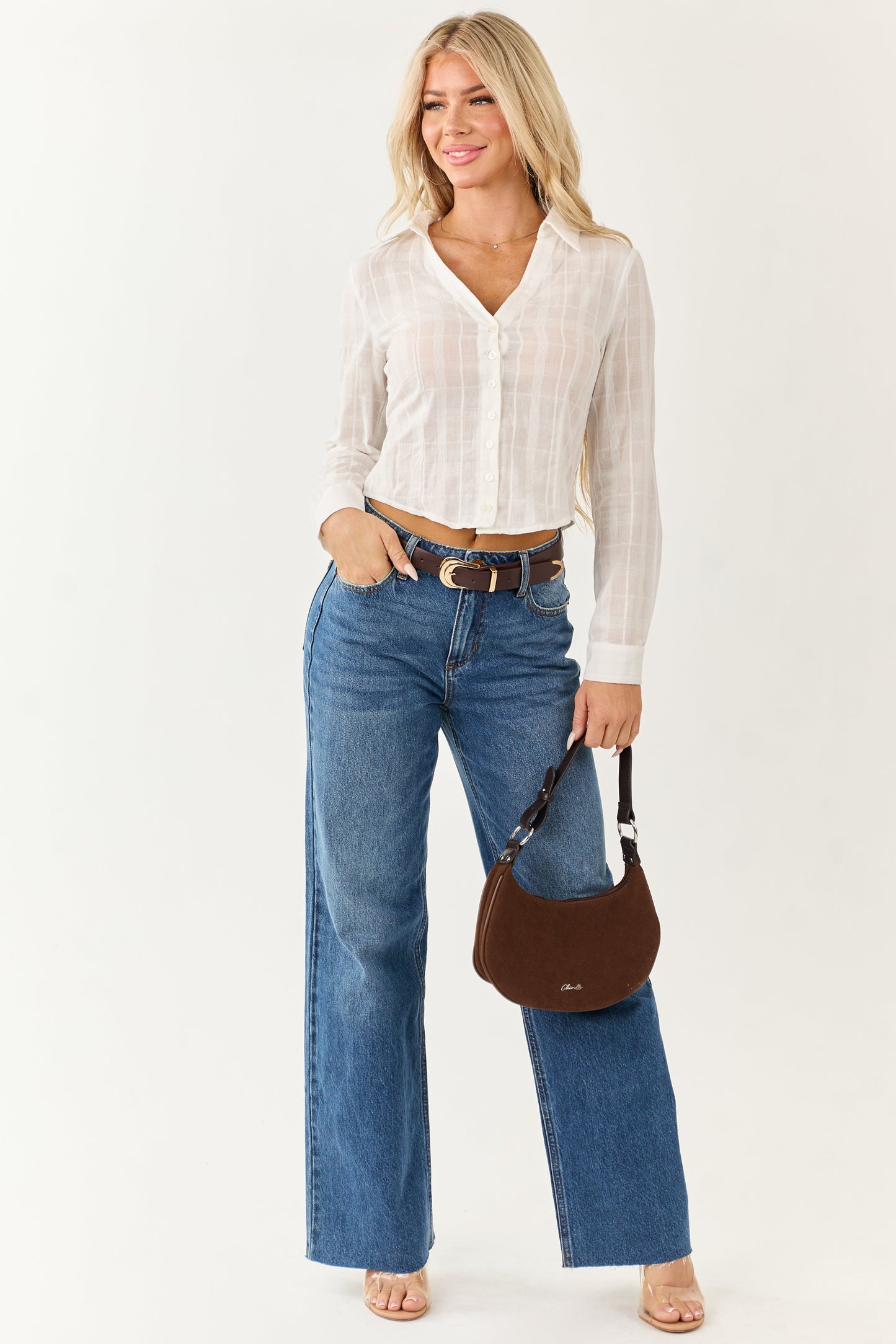 Ivory Button Down Long Sleeve Cotton Top