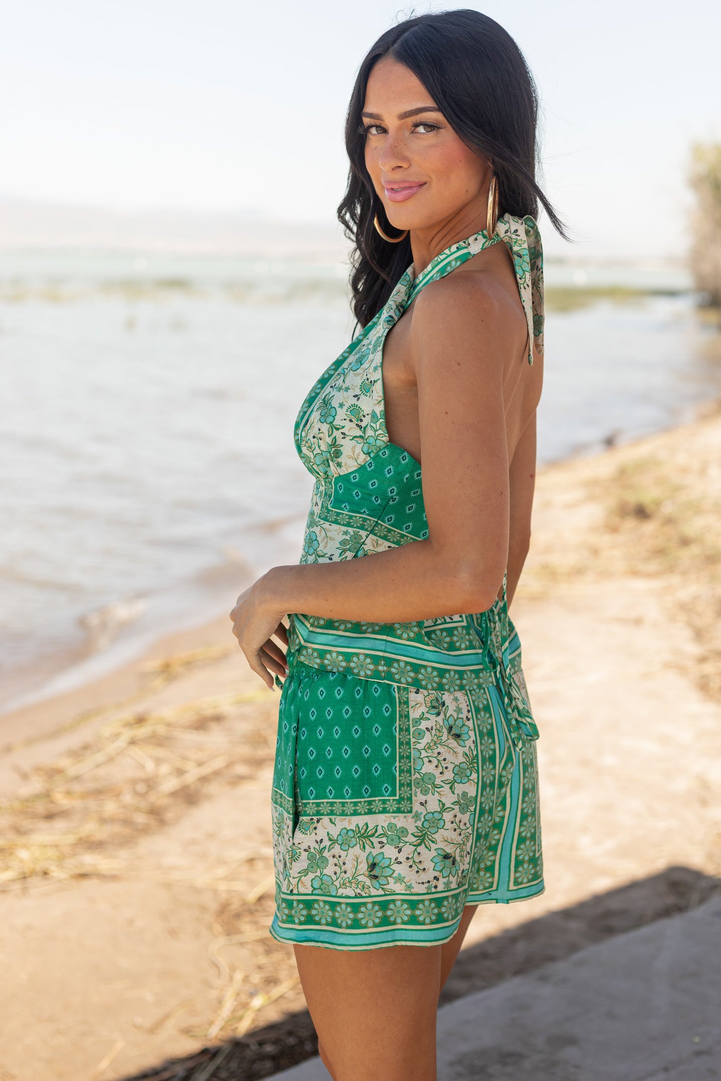 Jade Abstract Floral Halter Neck Top