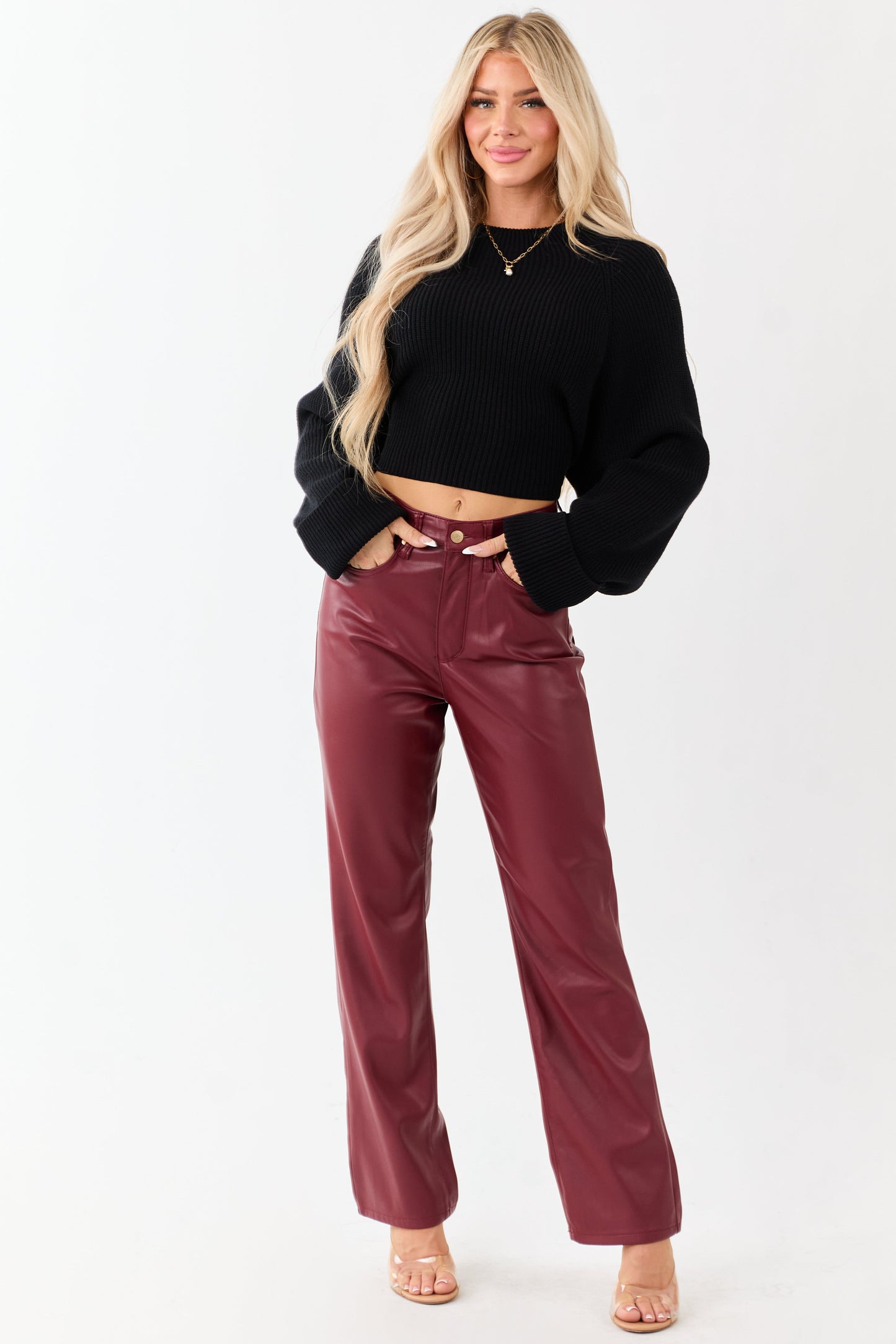 Judy Blue Burgundy Faux Leather Tummy Control Pants