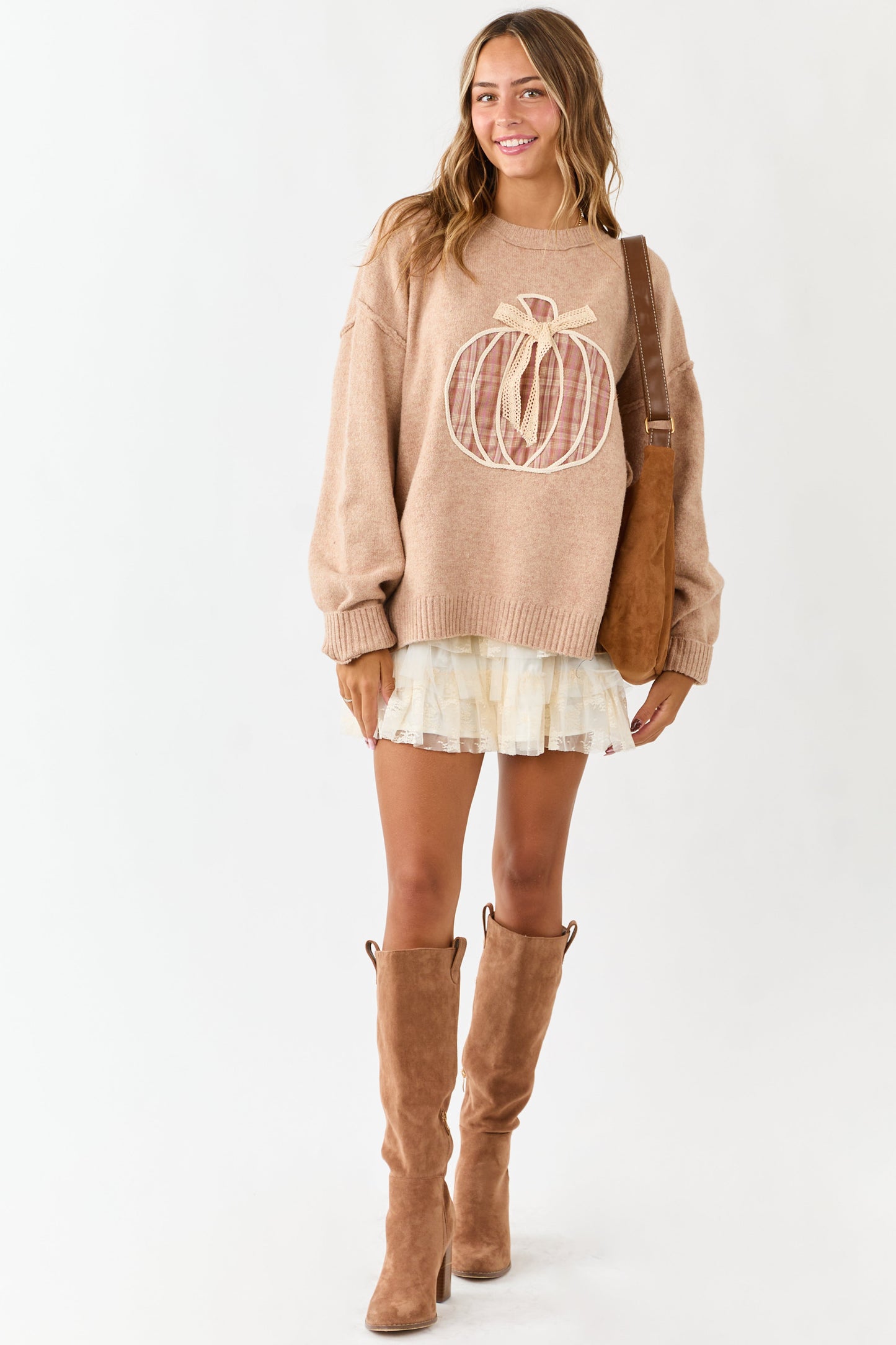 Latte Pumpkin Patch Graphic Soft Knit Sweater