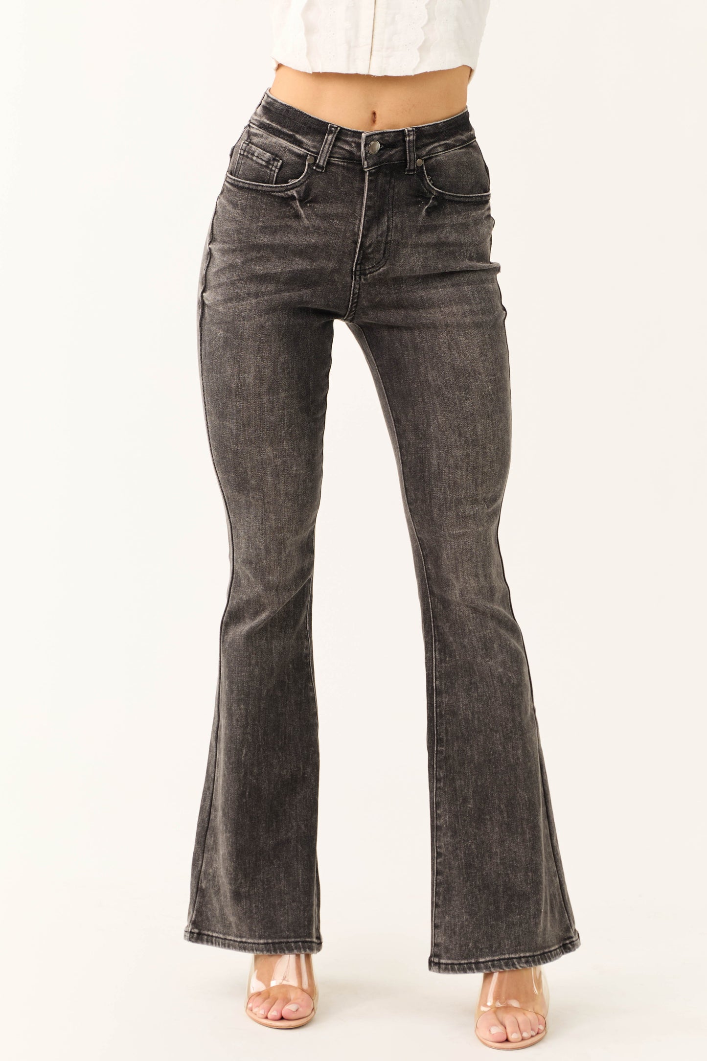 Legend Black Acid Wash High Rise Flare Leg Jeans