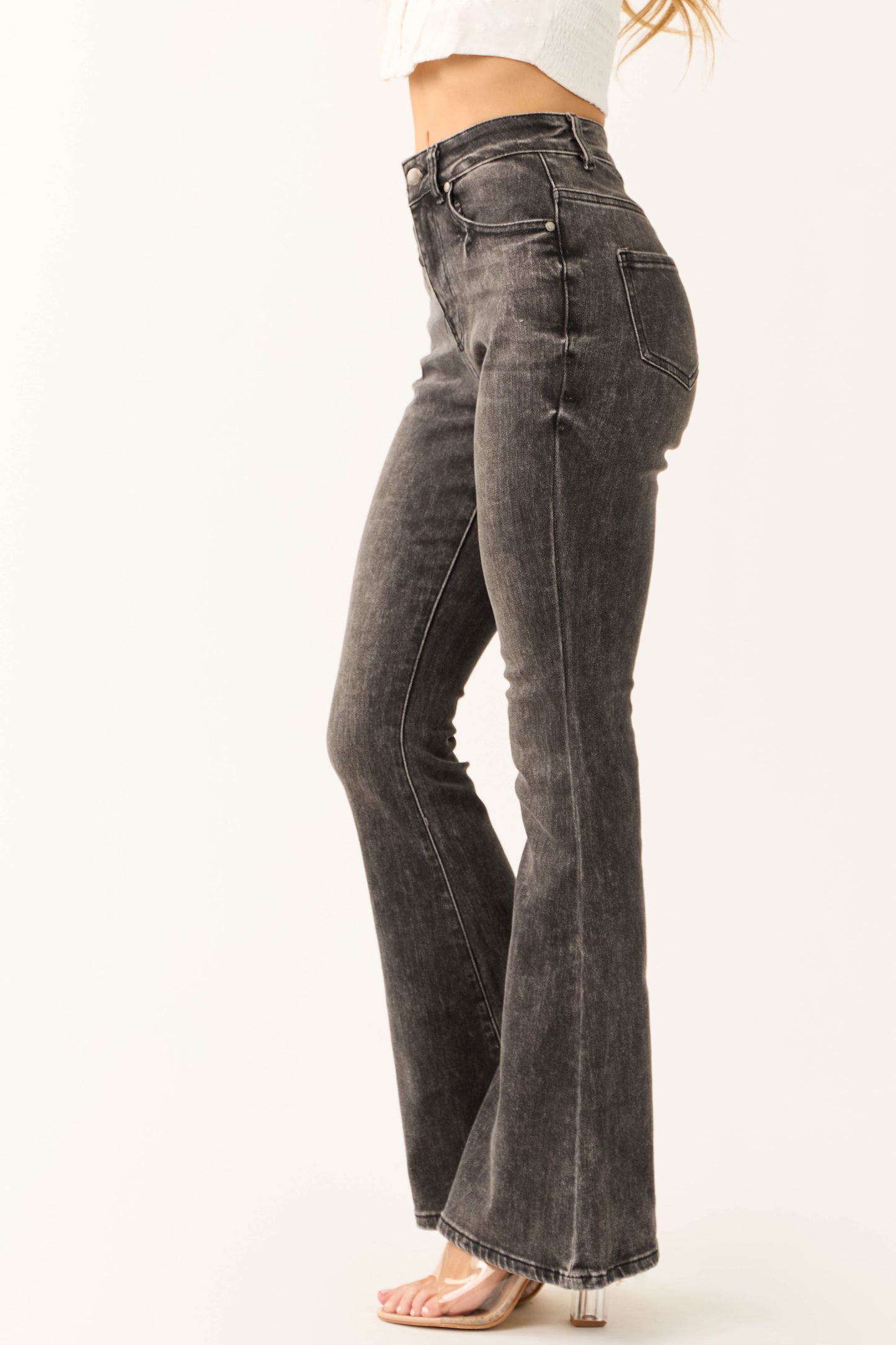 Legend Black Acid Wash High Rise Flare Leg Jeans