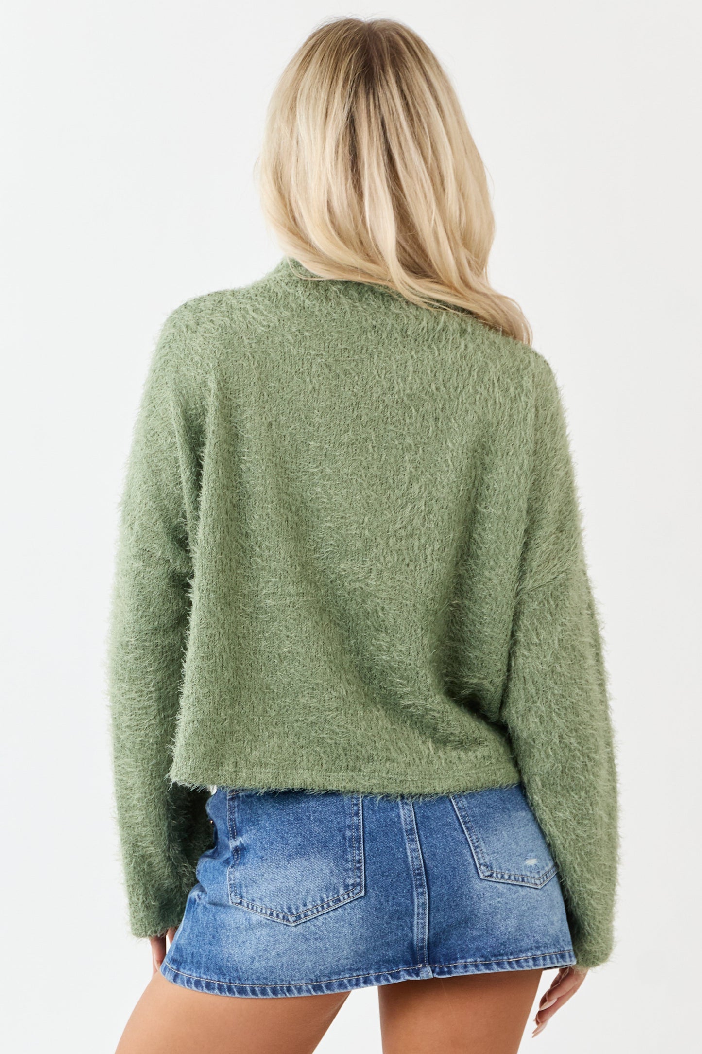 Light Juniper Turtleneck Fuzzy Knit Sweater